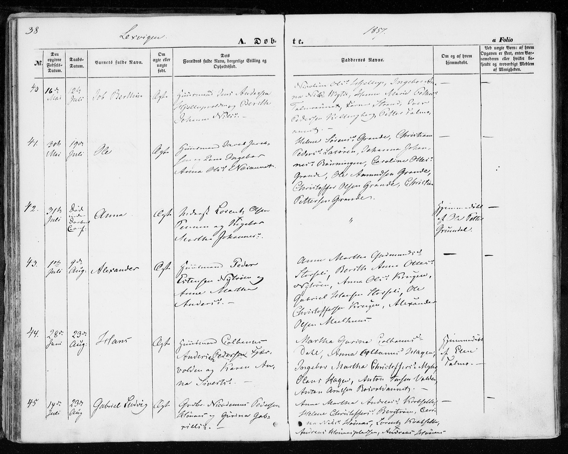 Ministerialprotokoller, klokkerbøker og fødselsregistre - Nord-Trøndelag, SAT/A-1458/701/L0008: Parish register (official) no. 701A08 /1, 1854-1863, p. 38