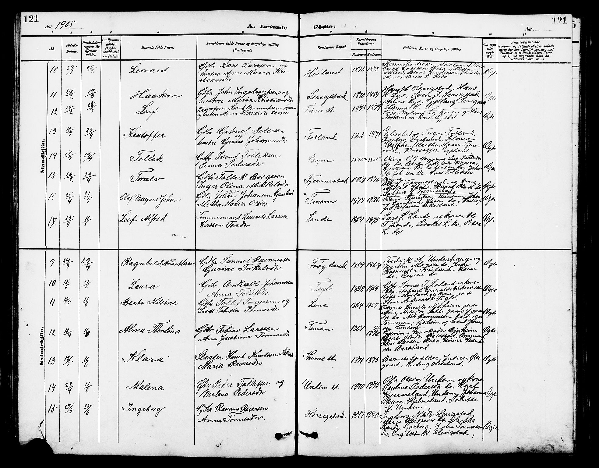 Lye sokneprestkontor, AV/SAST-A-101794/001/30BB/L0007: Parish register (copy) no. B 8, 1889-1909, p. 121