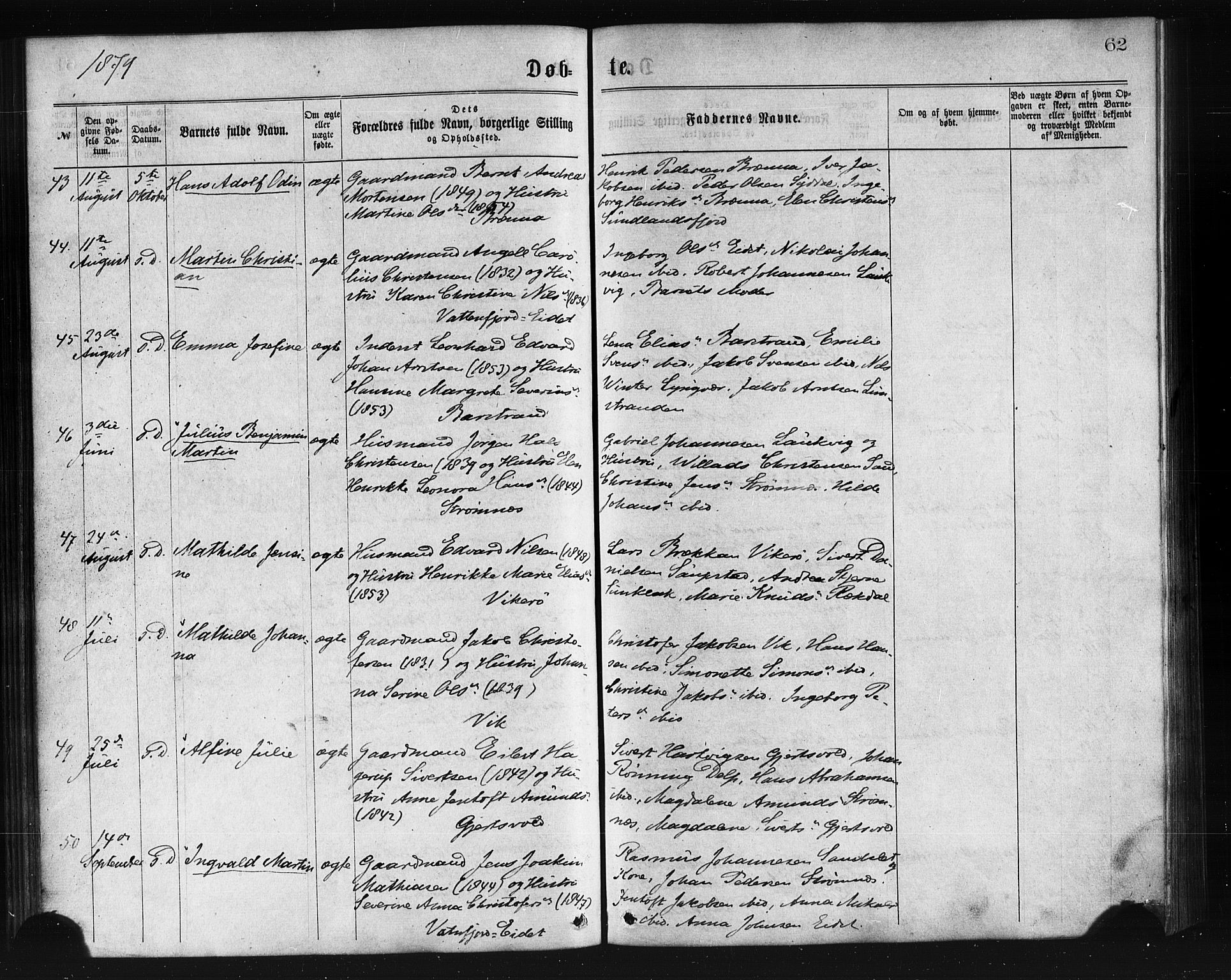 Ministerialprotokoller, klokkerbøker og fødselsregistre - Nordland, AV/SAT-A-1459/876/L1096: Parish register (official) no. 876A02, 1870-1886, p. 62