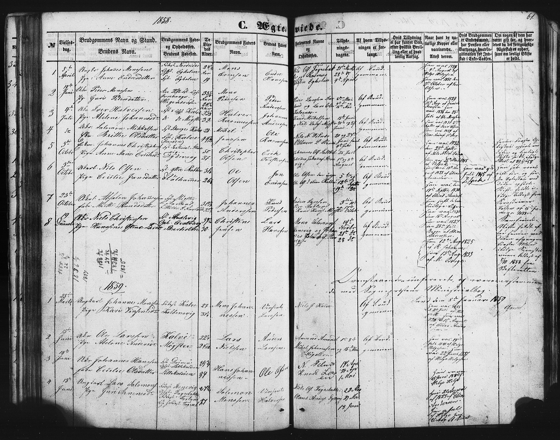 Austevoll Sokneprestembete, SAB/A-74201/H/Hab: Parish register (copy) no. B 1, 1852-1864, p. 61
