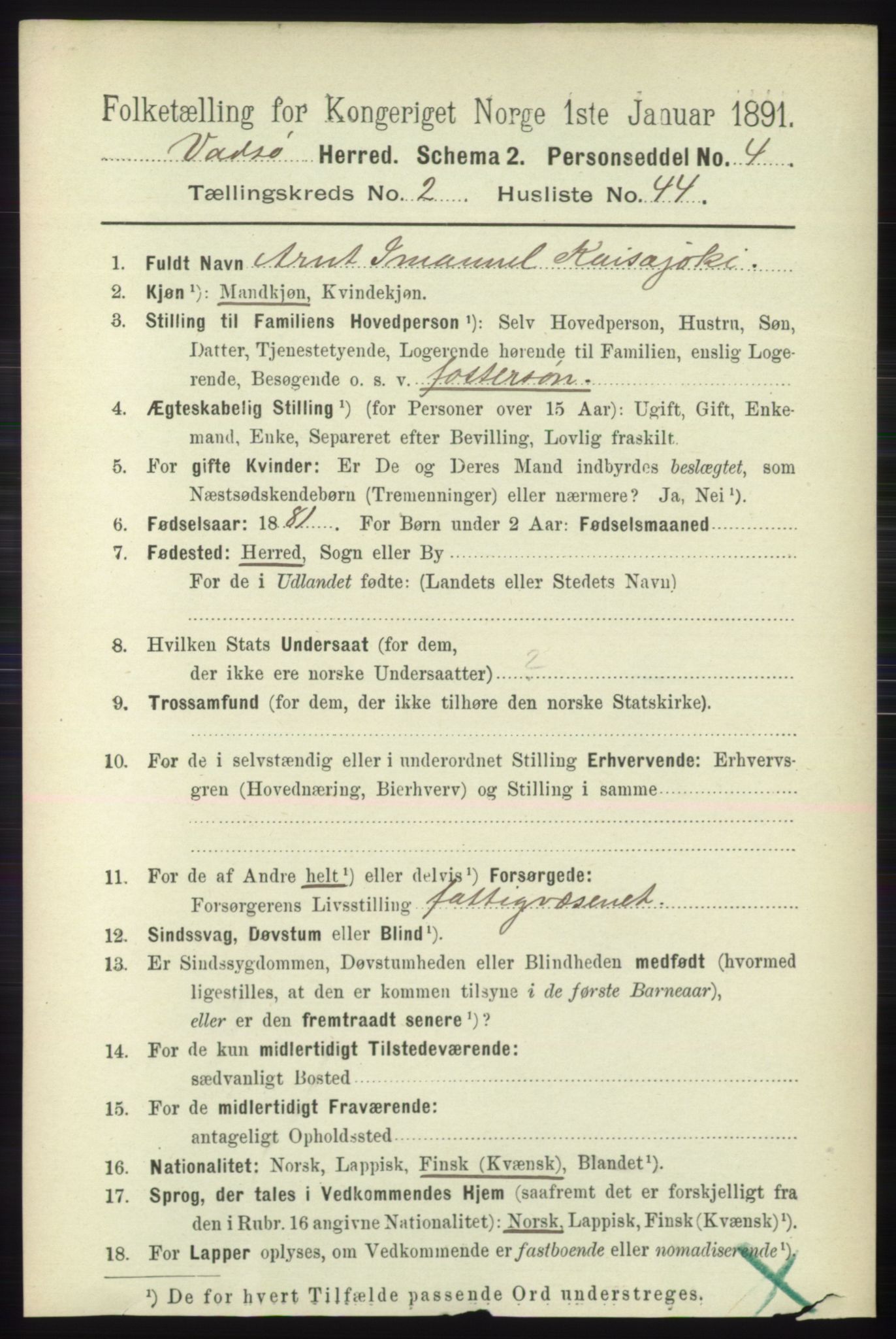 RA, 1891 census for 2029 Vadsø, 1891, p. 739