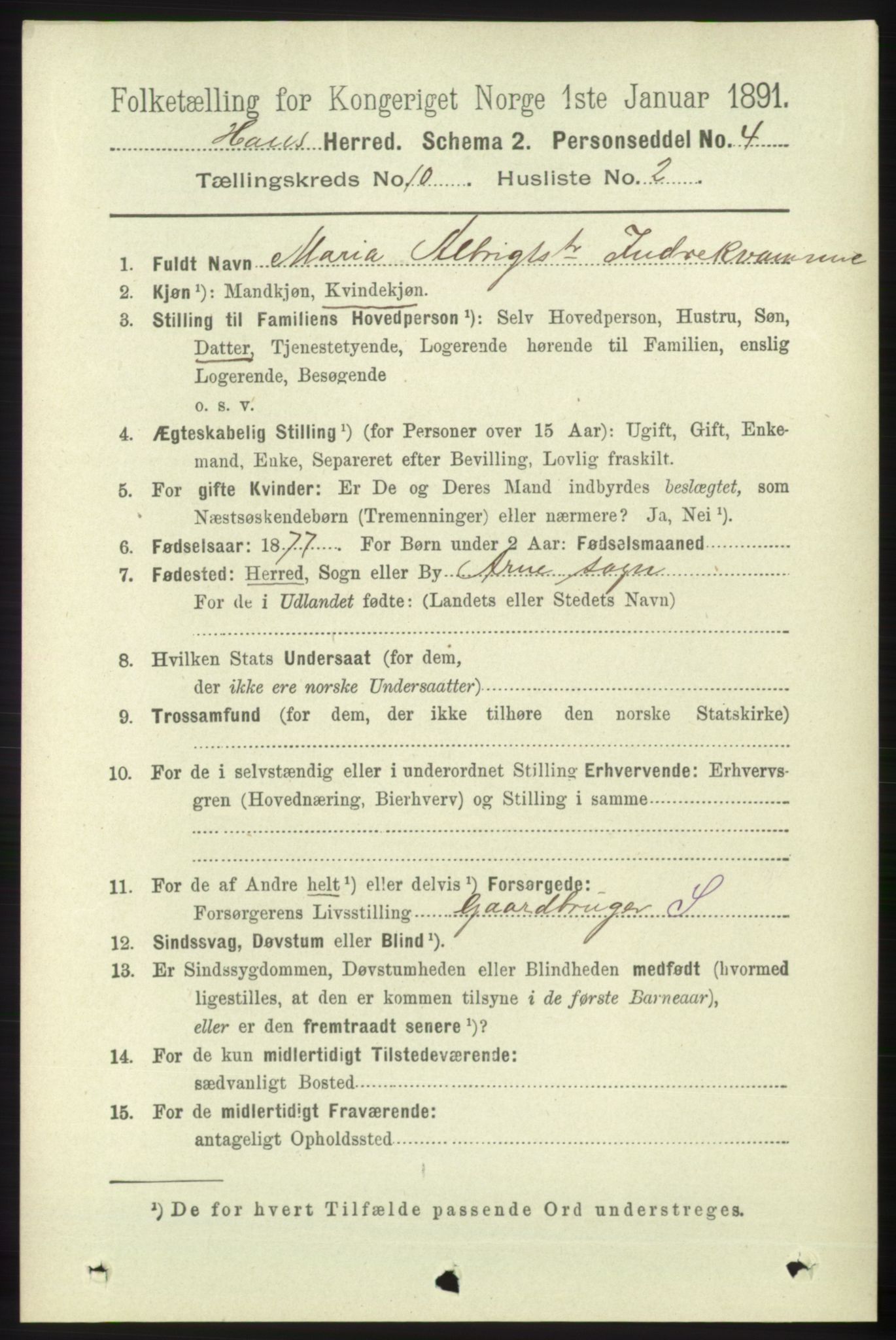 RA, 1891 census for 1250 Haus, 1891, p. 4114