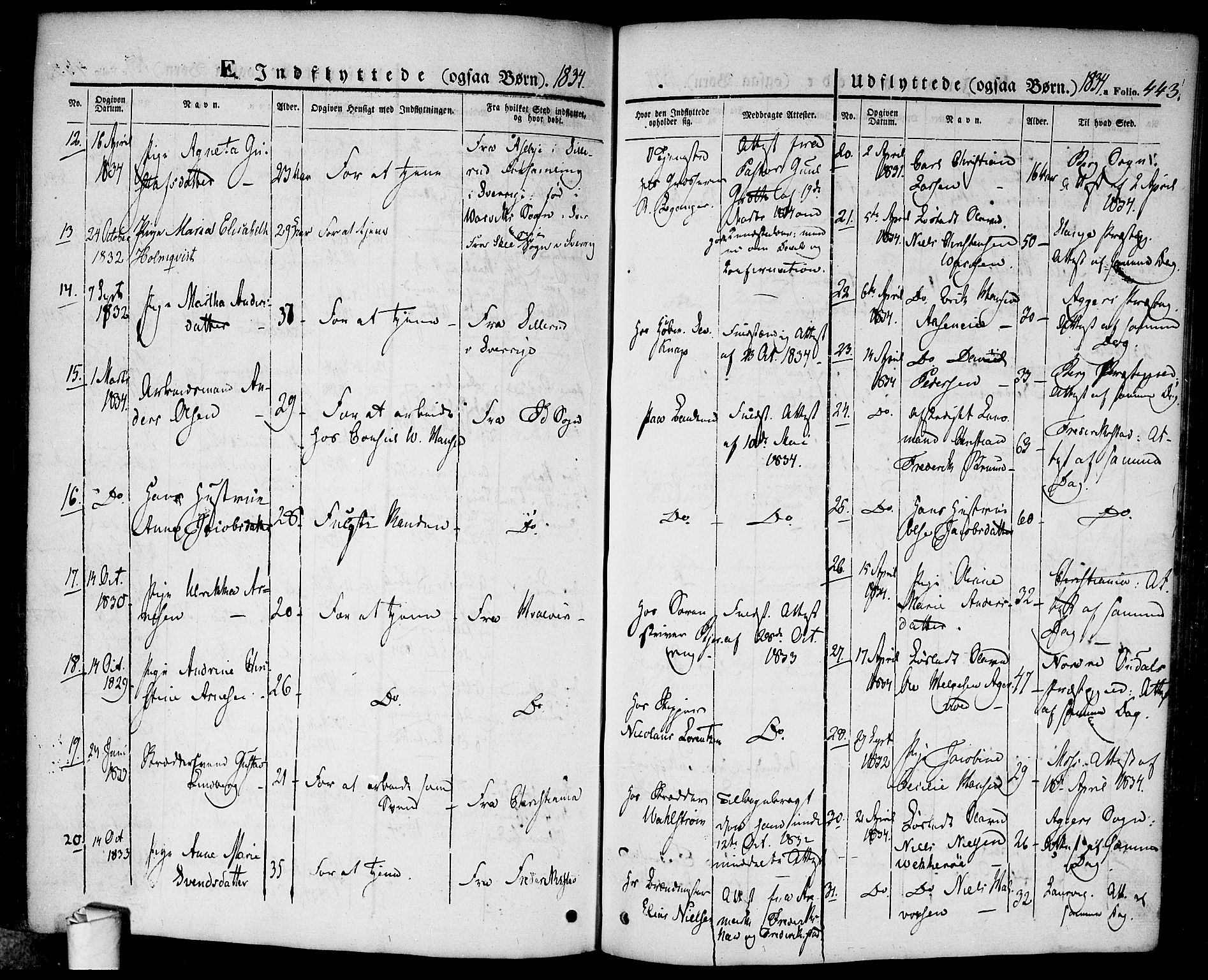 Halden prestekontor Kirkebøker, AV/SAO-A-10909/F/Fa/L0005: Parish register (official) no. I 5, 1834-1845, p. 443