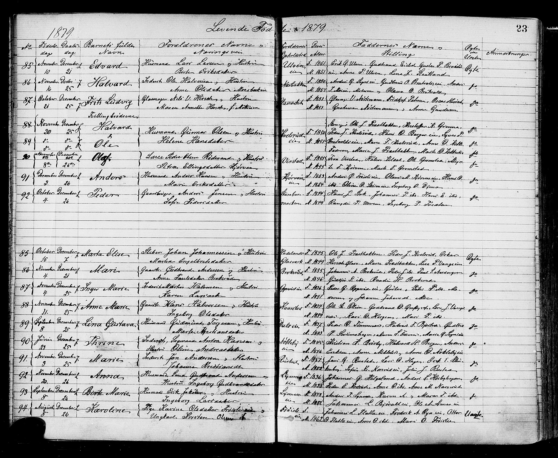 Jevnaker prestekontor, SAH/PREST-116/H/Ha/Haa/L0008: Parish register (official) no. 8, 1877-1890, p. 23