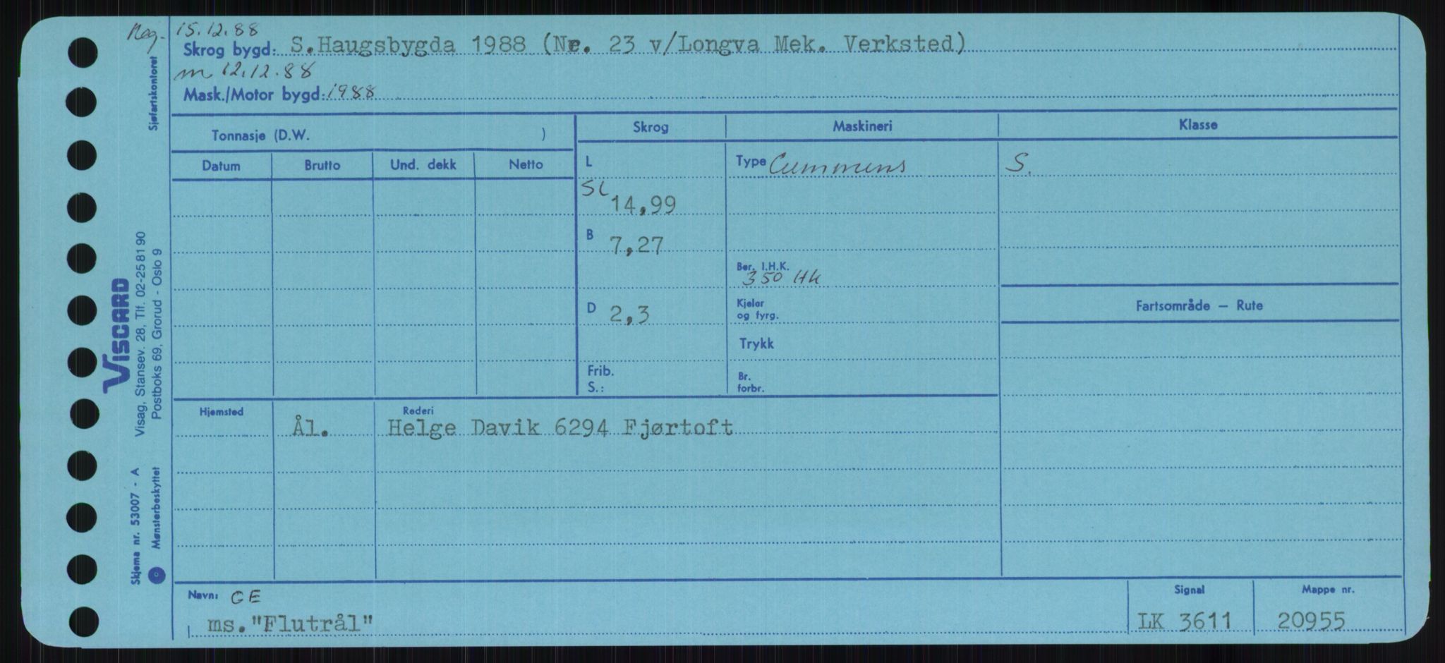 Sjøfartsdirektoratet med forløpere, Skipsmålingen, RA/S-1627/H/Ha/L0002/0001: Fartøy, Eik-Hill / Fartøy, Eik-F, p. 611