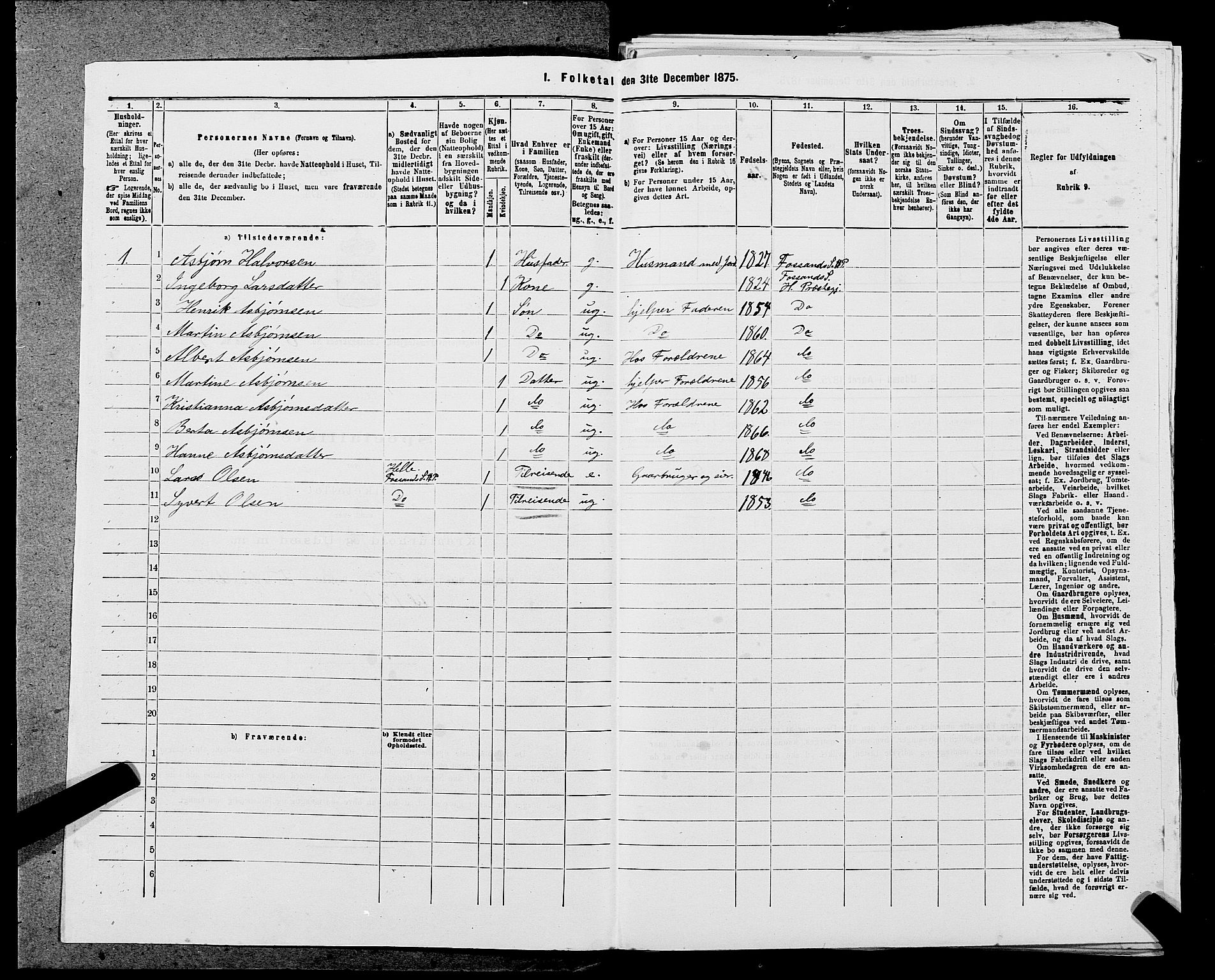 SAST, 1875 census for 1128P Høgsfjord, 1875, p. 539