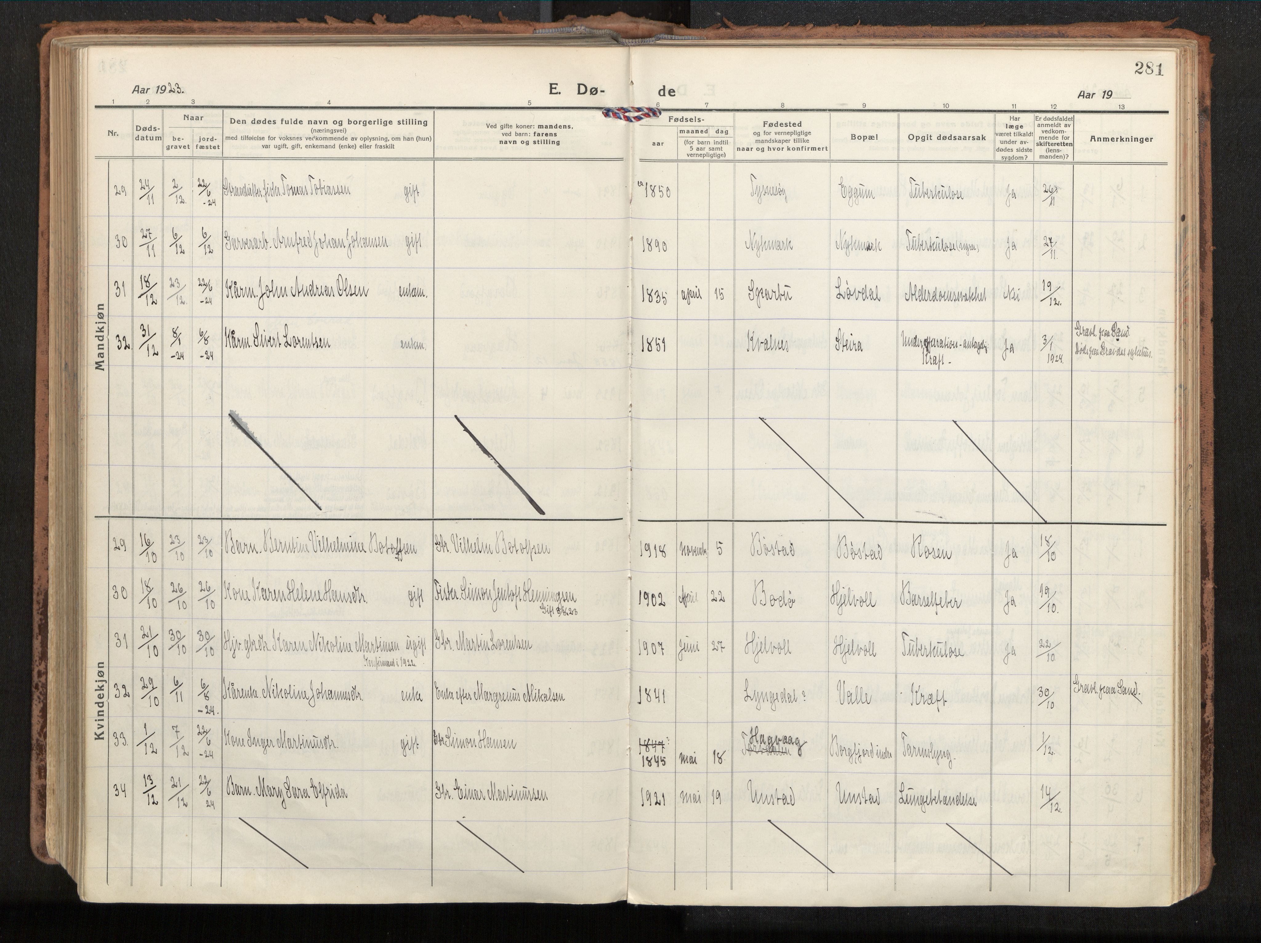 Ministerialprotokoller, klokkerbøker og fødselsregistre - Nordland, SAT/A-1459/880/L1136: Parish register (official) no. 880A10, 1919-1927, p. 281