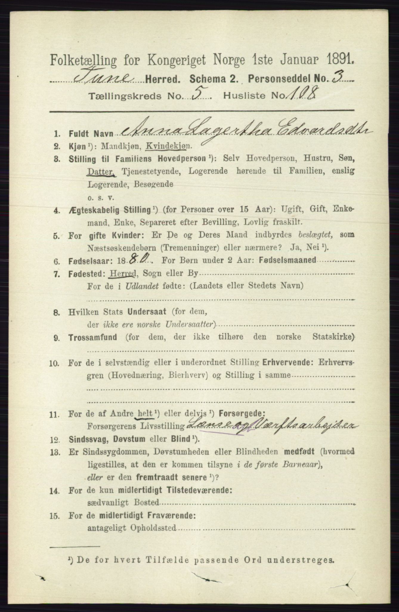 RA, 1891 census for 0130 Tune, 1891, p. 3942