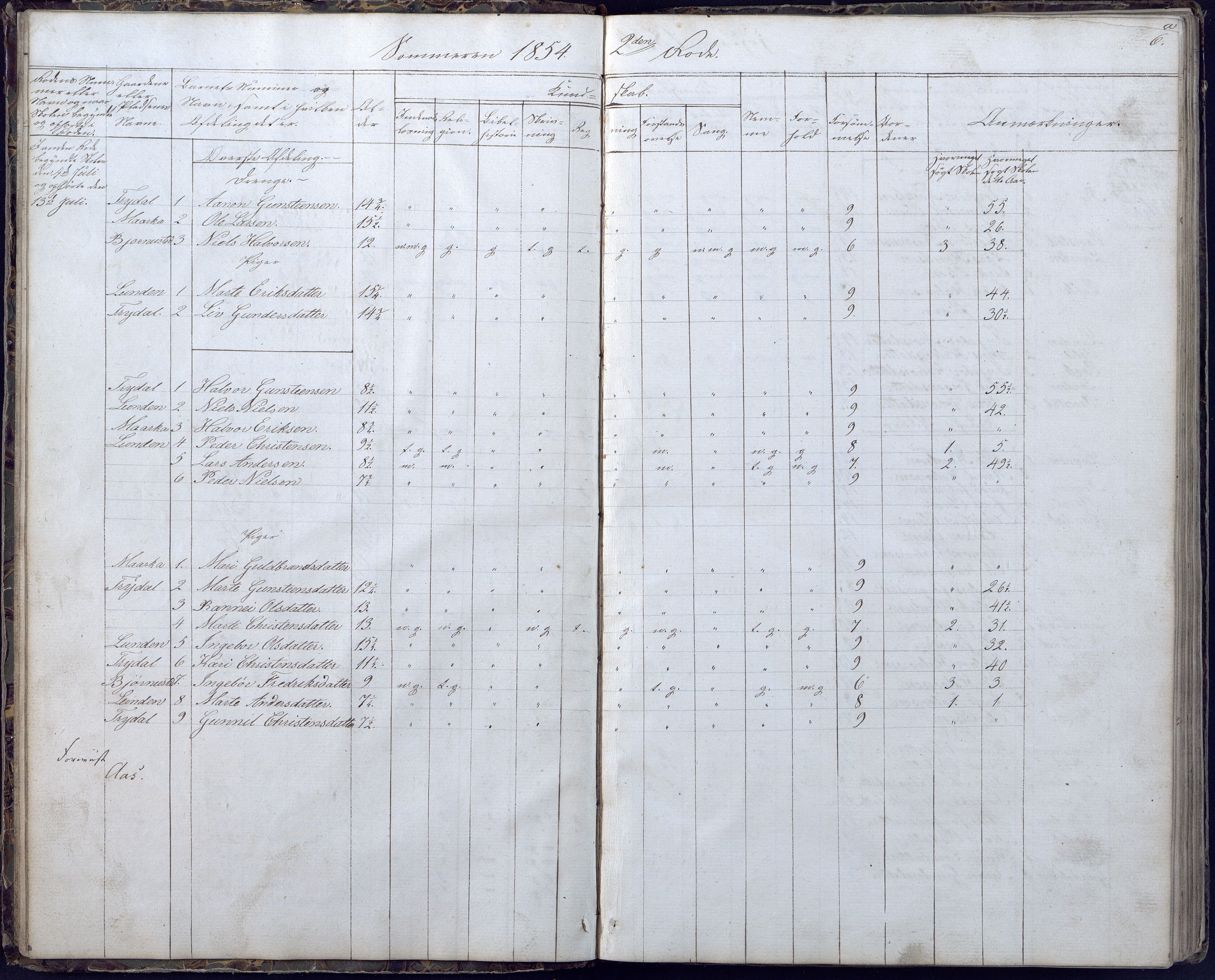 Gjerstad Kommune, Gjerstad Skole, AAKS/KA0911-550a/F02/L0004: Skolejournal/protokoll 6.skoledistrikt, 1854-1869, p. 6