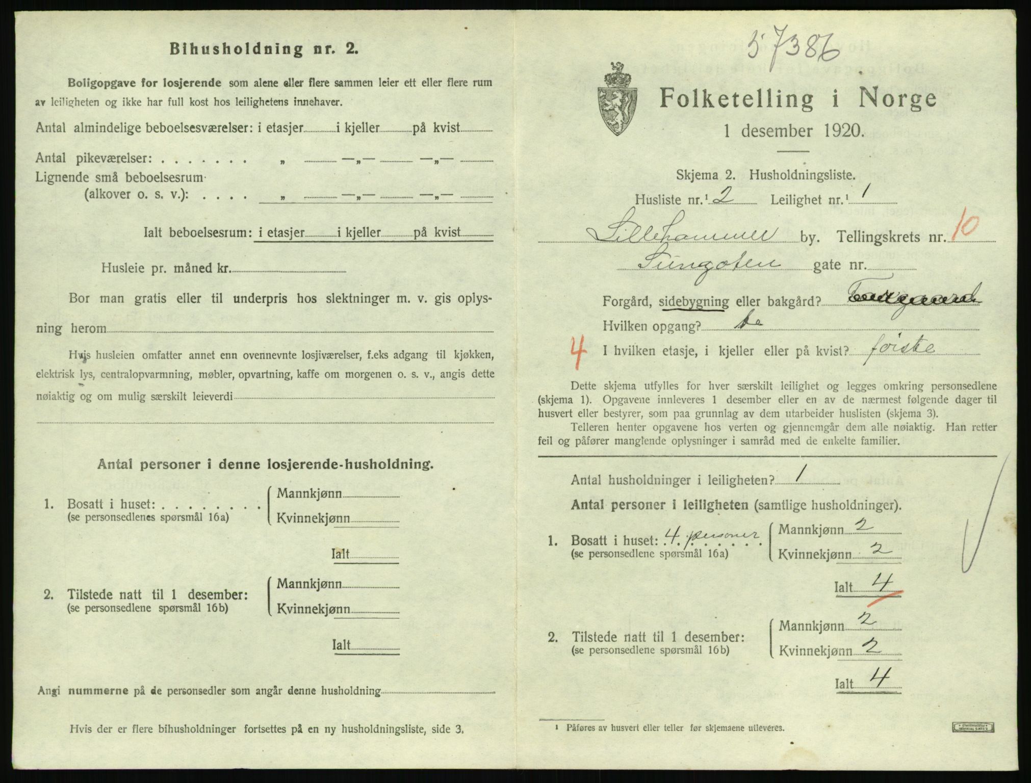 SAH, 1920 census for Lillehammer, 1920, p. 3672