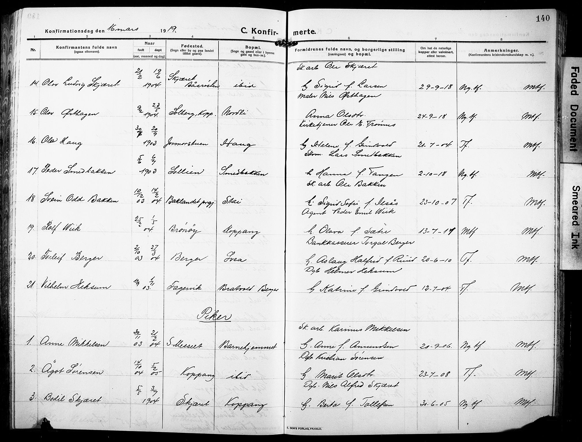 Stor-Elvdal prestekontor, SAH/PREST-052/H/Ha/Hab/L0005: Parish register (copy) no. 5, 1913-1932, p. 140