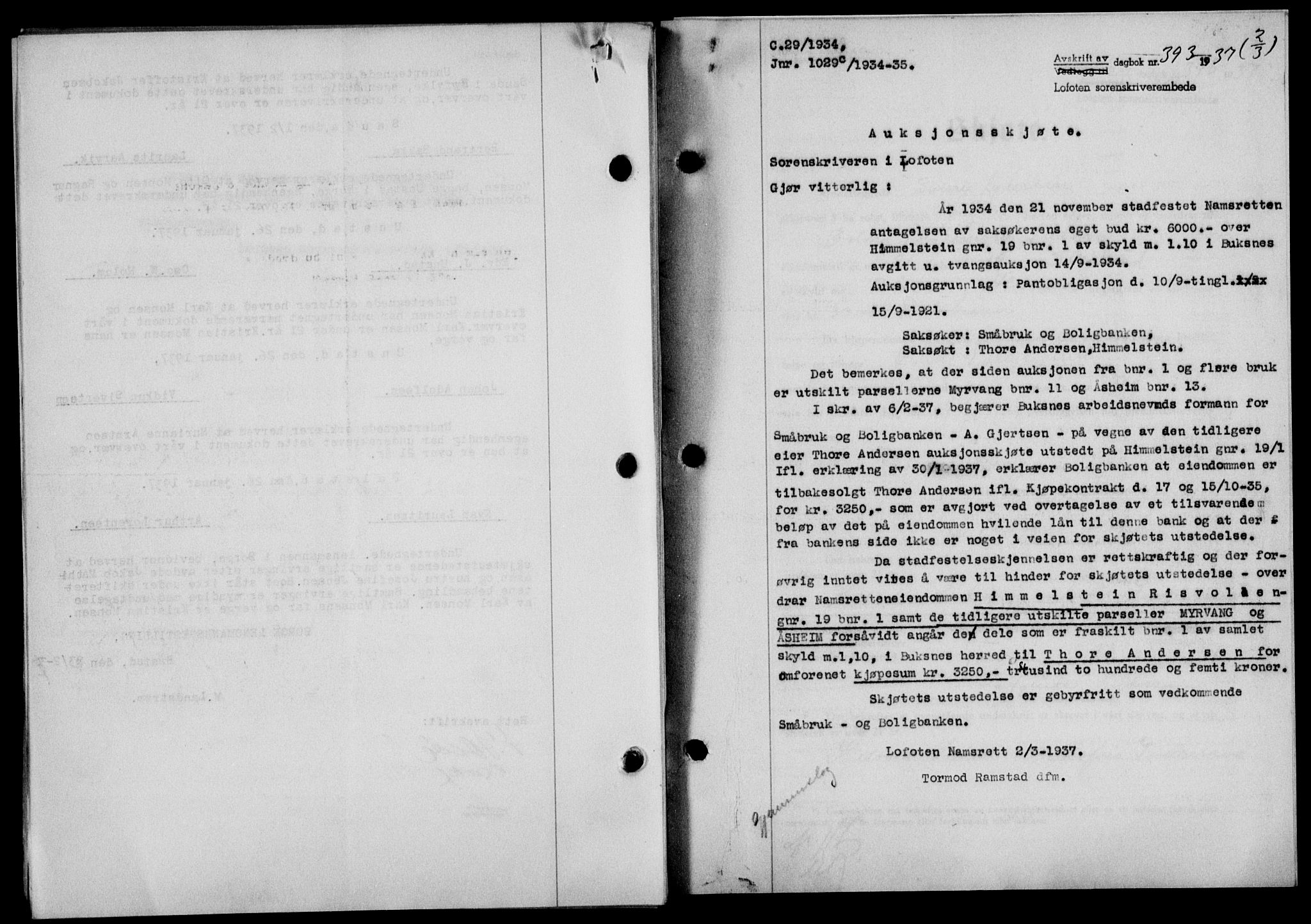 Lofoten sorenskriveri, SAT/A-0017/1/2/2C/L0001a: Mortgage book no. 1a, 1936-1937, Diary no: : 393/1937