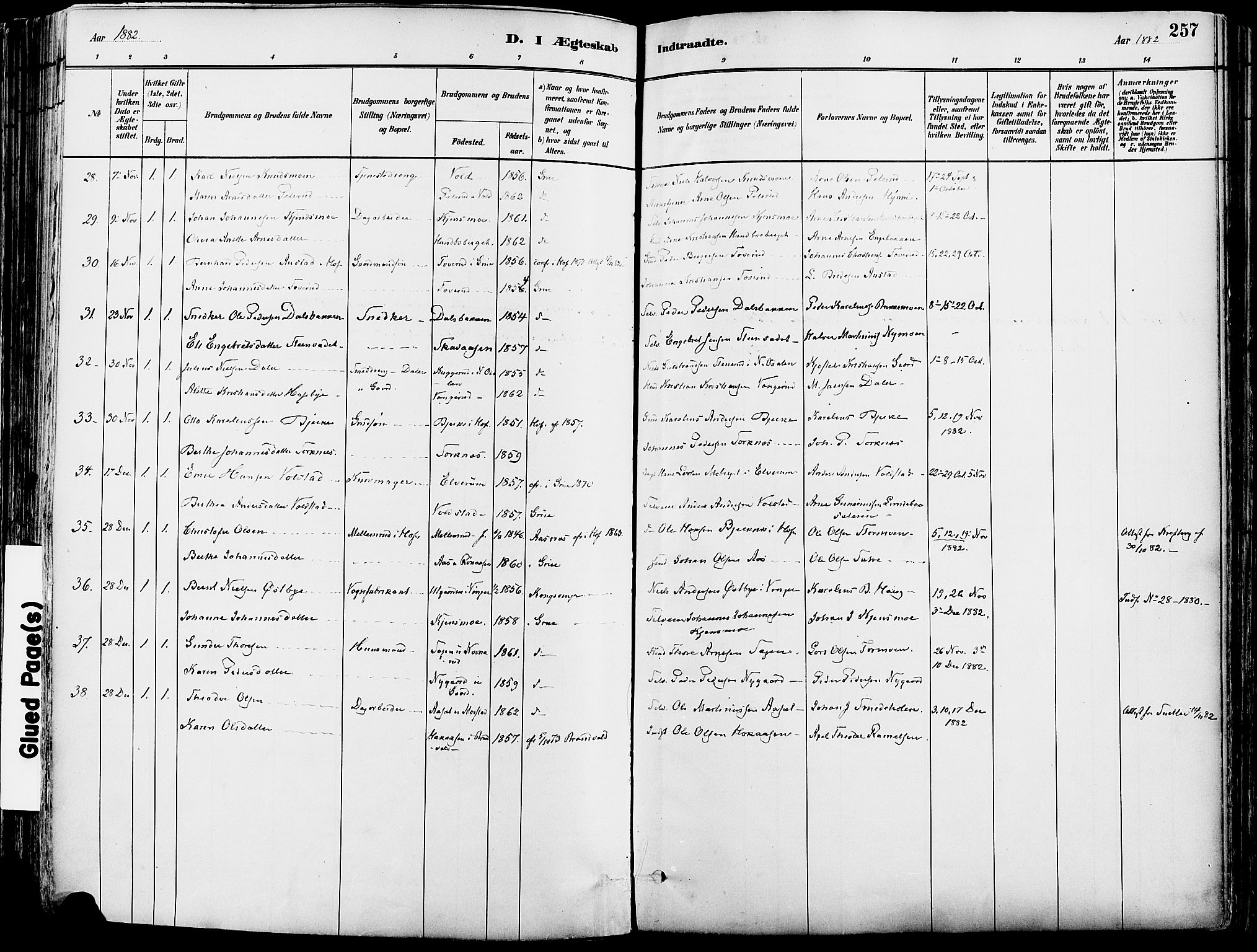 Grue prestekontor, SAH/PREST-036/H/Ha/Haa/L0012: Parish register (official) no. 12, 1881-1897, p. 257