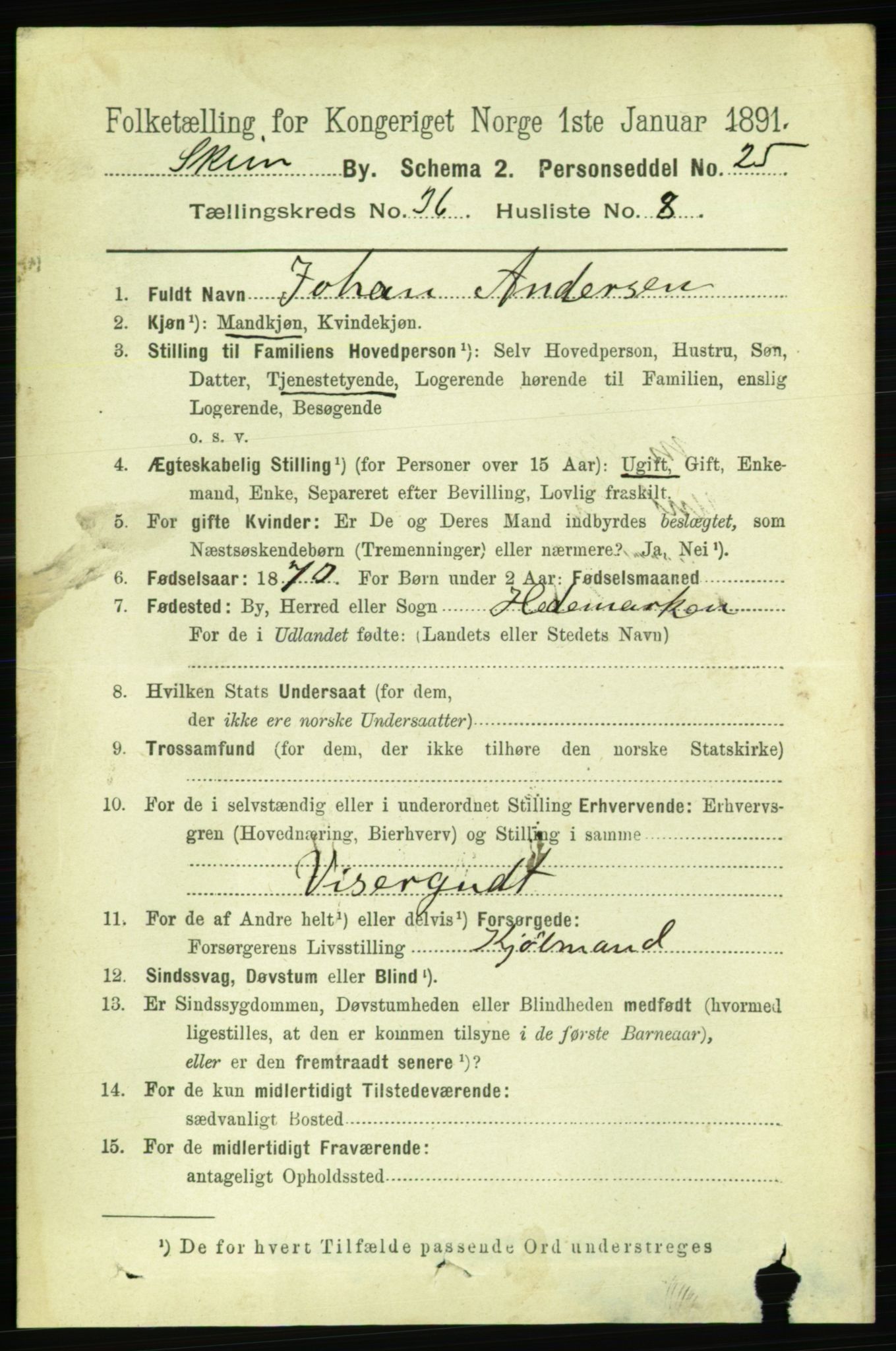 RA, 1891 census for 0806 Skien, 1891, p. 8063