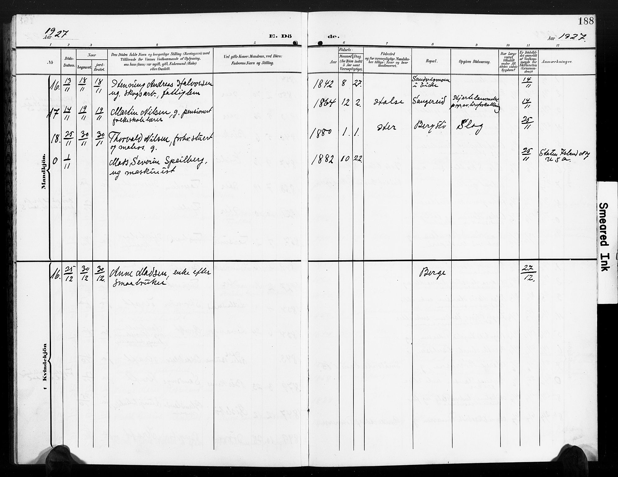 Vestre Moland sokneprestkontor, SAK/1111-0046/F/Fb/Fbb/L0007: Parish register (copy) no. B 7, 1906-1929, p. 188