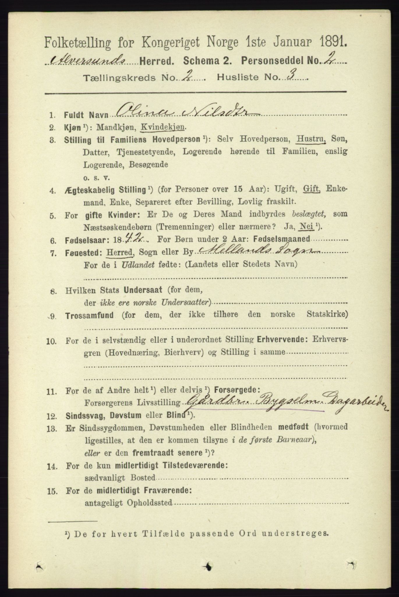 RA, 1891 census for 1257 Alversund, 1891, p. 467