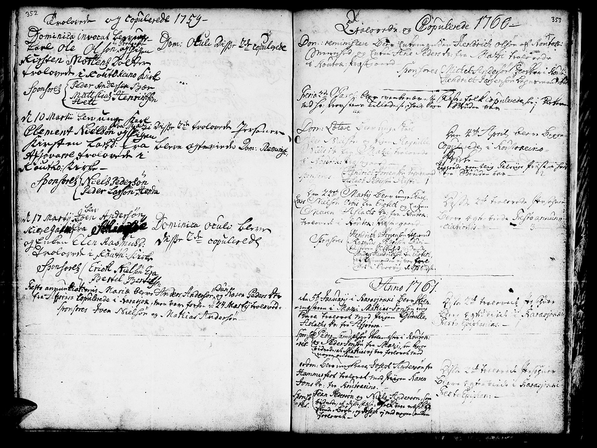 Kautokeino sokneprestembete, SATØ/S-1340/H/Ha/L0001.kirke: Parish register (official) no. 1, 1723-1776, p. 352-353
