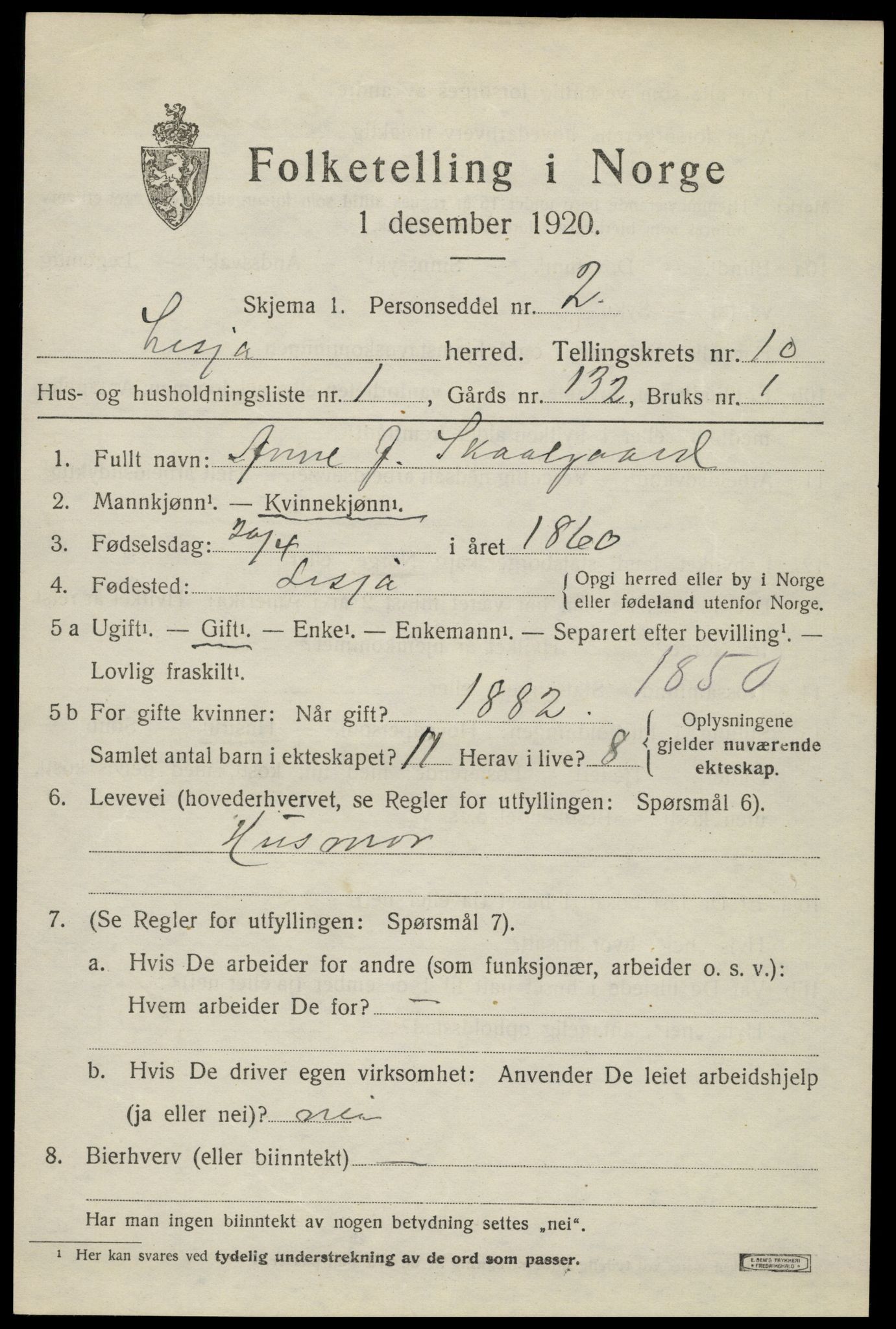 SAH, 1920 census for Lesja, 1920, p. 6134