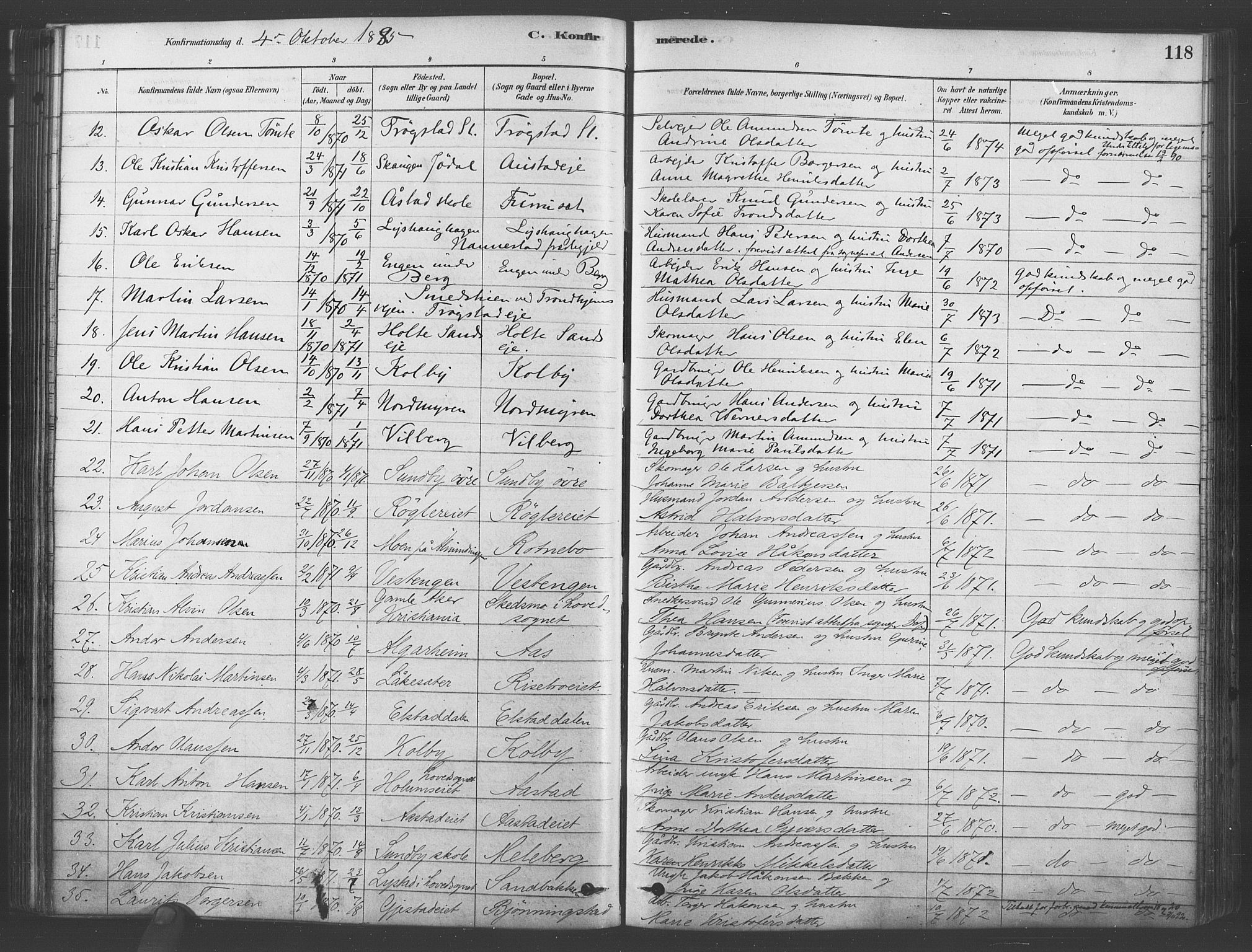 Ullensaker prestekontor Kirkebøker, SAO/A-10236a/F/Fb/L0001: Parish register (official) no. II 1, 1878-1893, p. 118