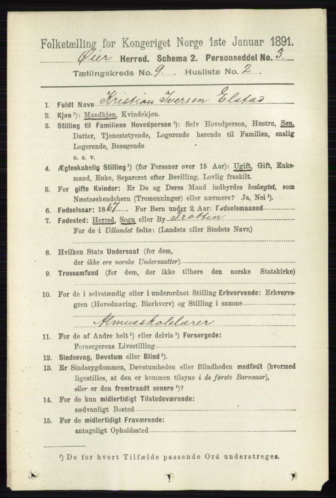 RA, 1891 census for 0521 Øyer, 1891, p. 3169