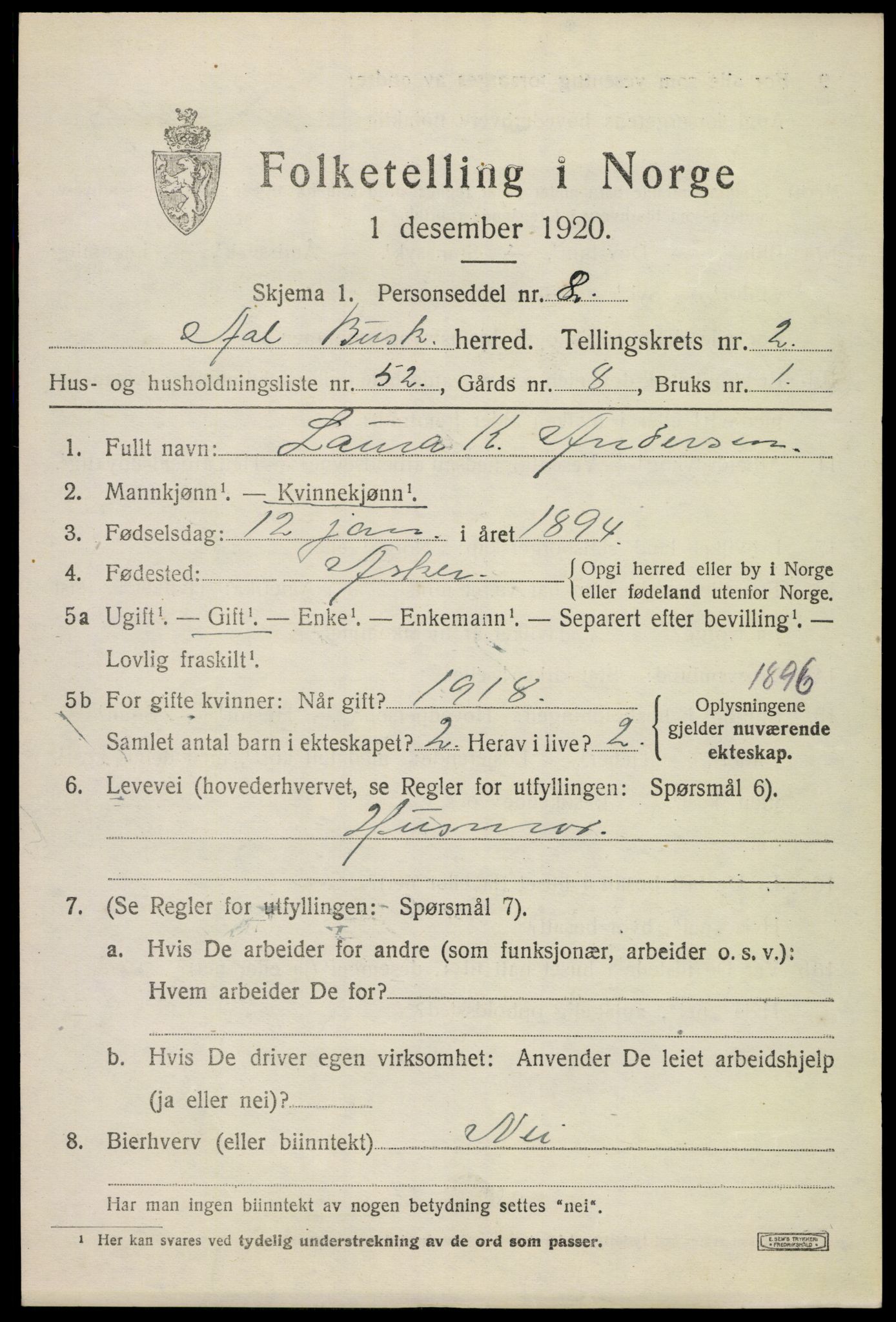 SAKO, 1920 census for Ål, 1920, p. 2364