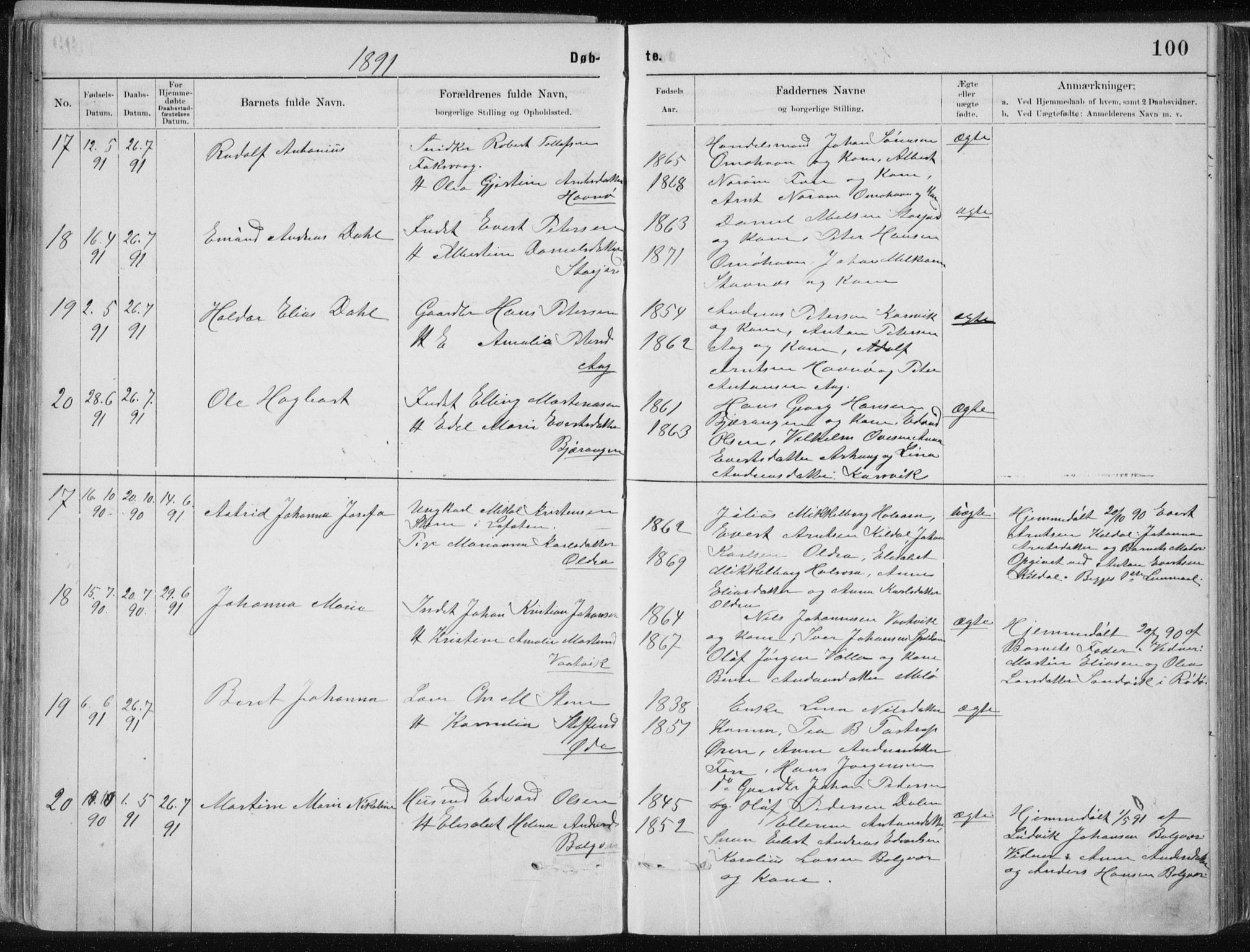 Ministerialprotokoller, klokkerbøker og fødselsregistre - Nordland, SAT/A-1459/843/L0636: Parish register (copy) no. 843C05, 1884-1909, p. 100