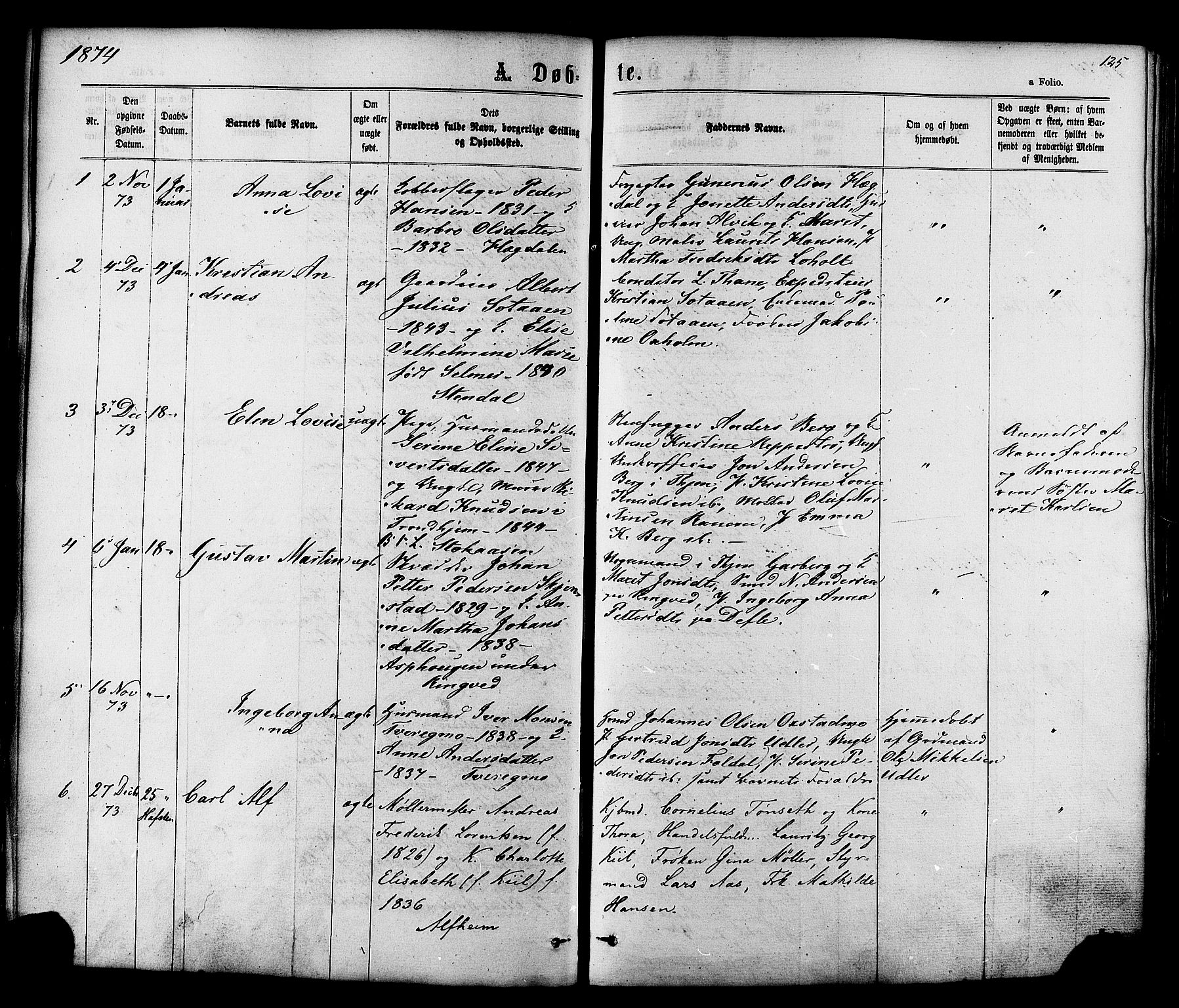 Ministerialprotokoller, klokkerbøker og fødselsregistre - Sør-Trøndelag, SAT/A-1456/606/L0293: Parish register (official) no. 606A08, 1866-1877, p. 125