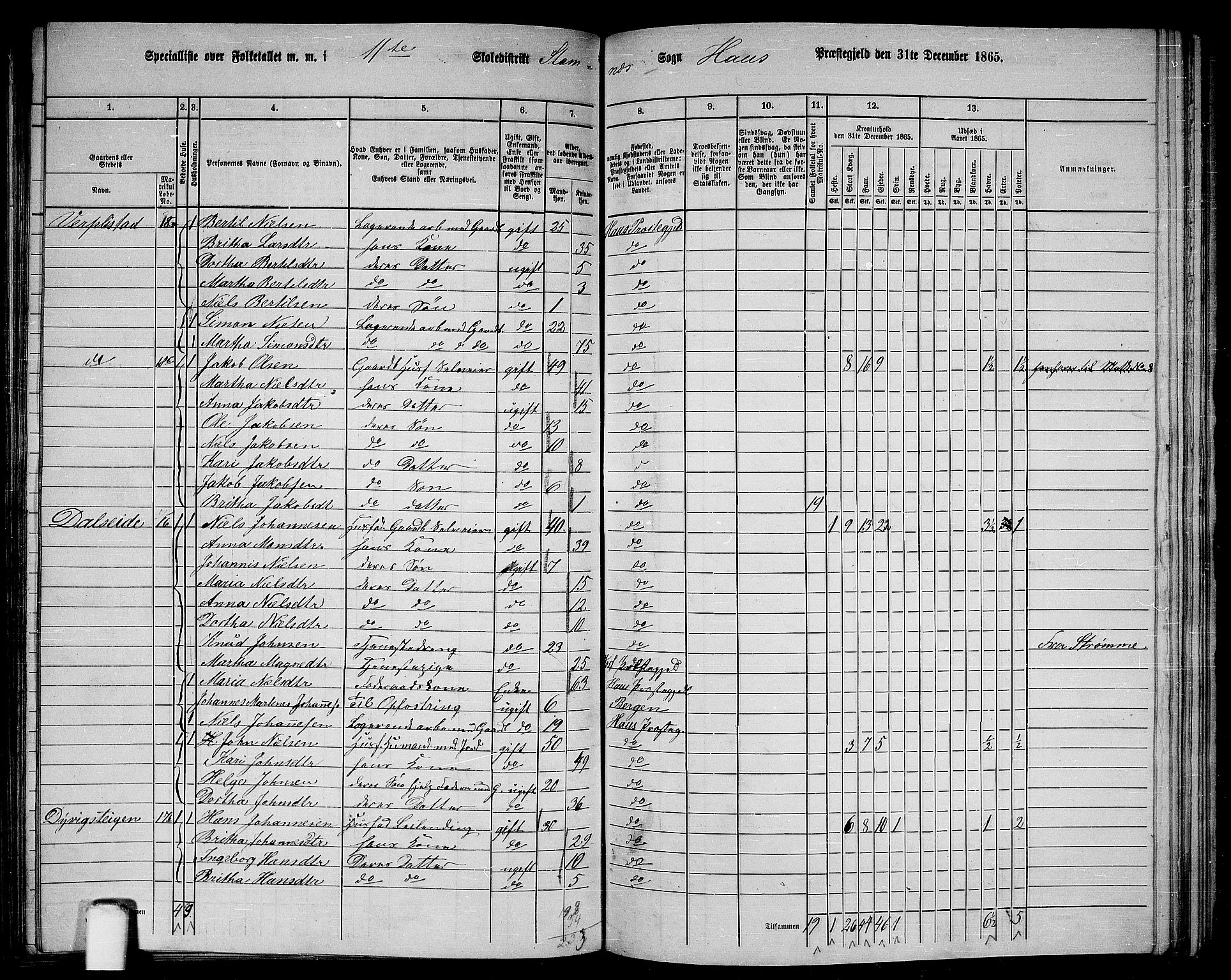 RA, 1865 census for Haus, 1865, p. 222