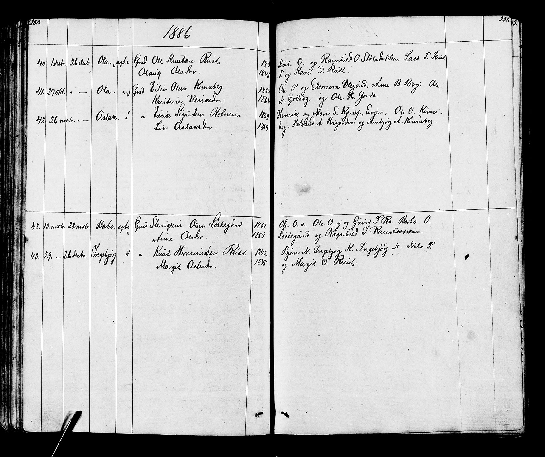 Gol kirkebøker, AV/SAKO-A-226/G/Ga/L0002: Parish register (copy) no. I 2, 1860-1887, p. 280-281