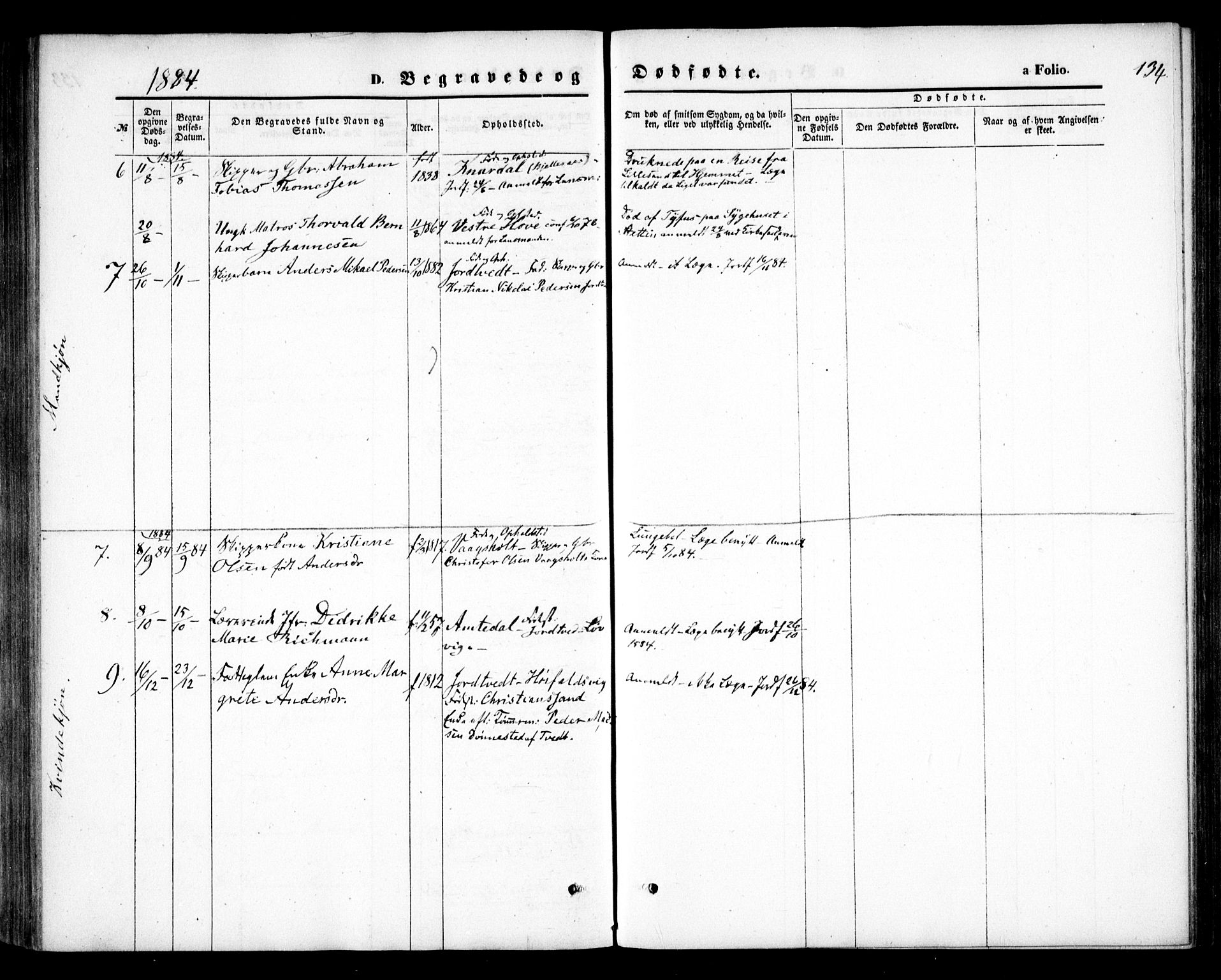 Hommedal sokneprestkontor, SAK/1111-0023/F/Fa/Faa/L0002: Parish register (official) no. A 2, 1861-1884, p. 134