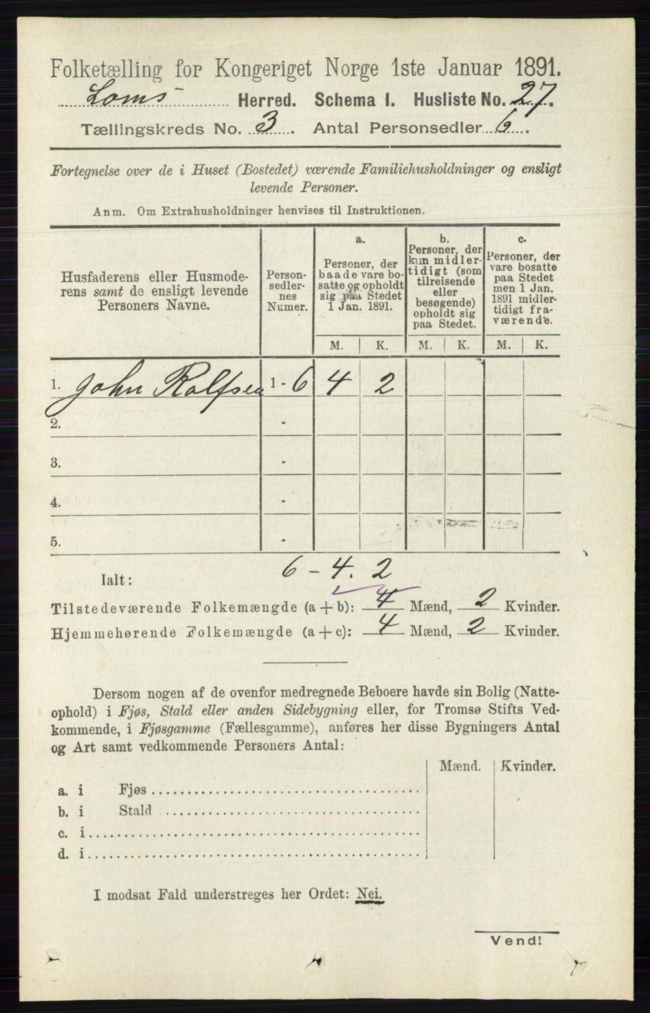 RA, 1891 census for 0514 Lom, 1891, p. 1251