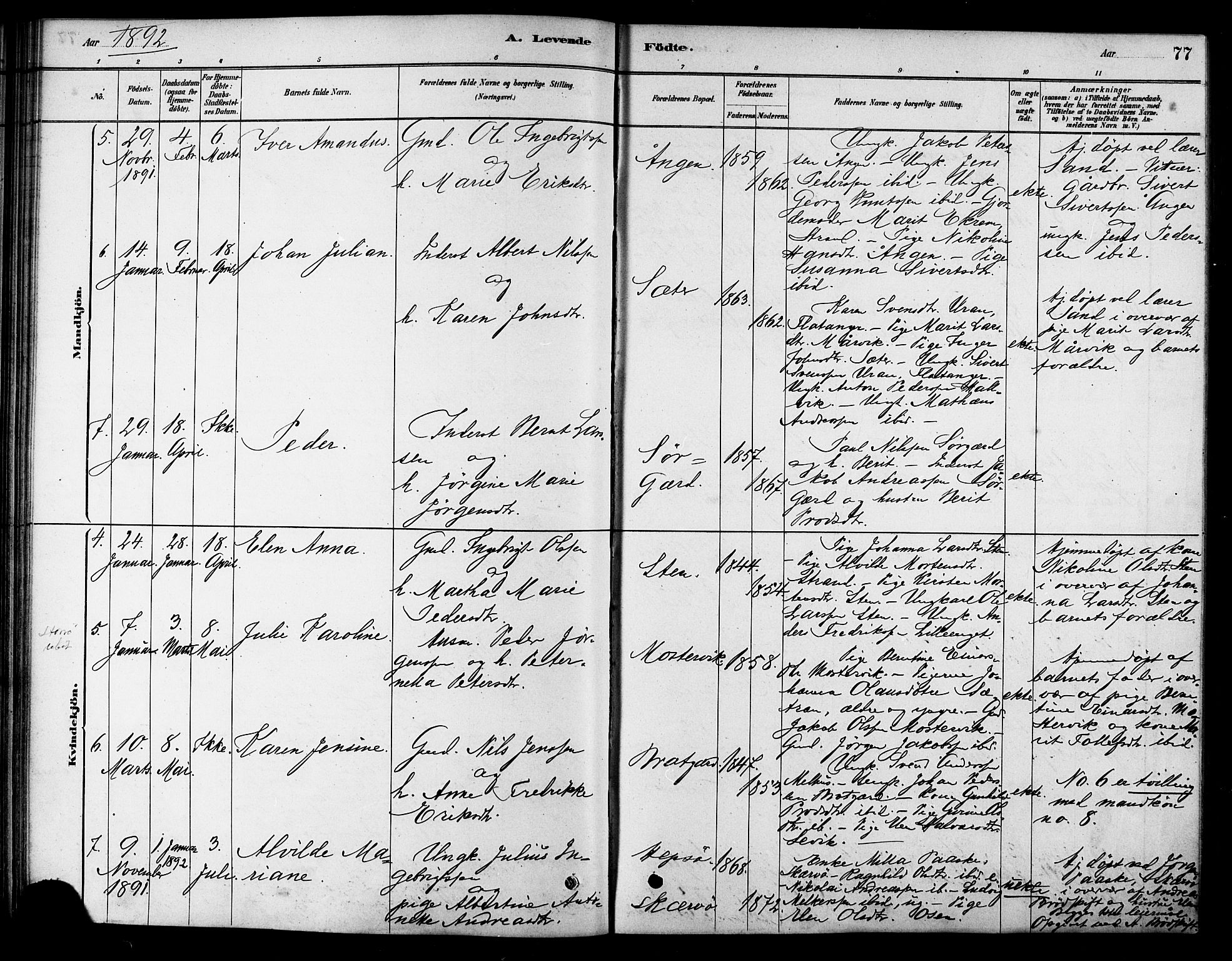 Ministerialprotokoller, klokkerbøker og fødselsregistre - Sør-Trøndelag, SAT/A-1456/658/L0722: Parish register (official) no. 658A01, 1879-1896, p. 77