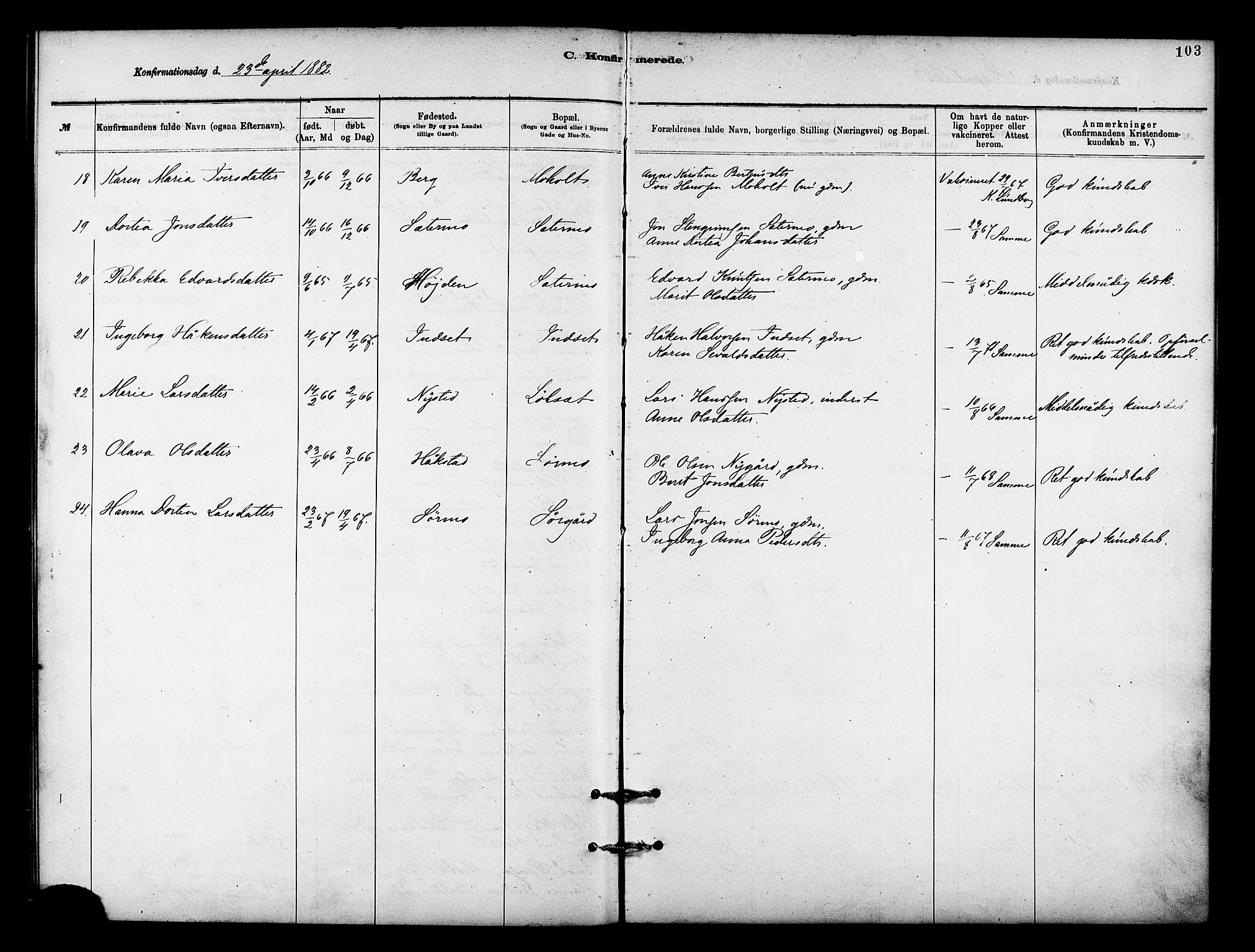 Målselv sokneprestembete, SATØ/S-1311/G/Ga/Gaa/L0009kirke: Parish register (official) no. 9, 1878-1889, p. 103