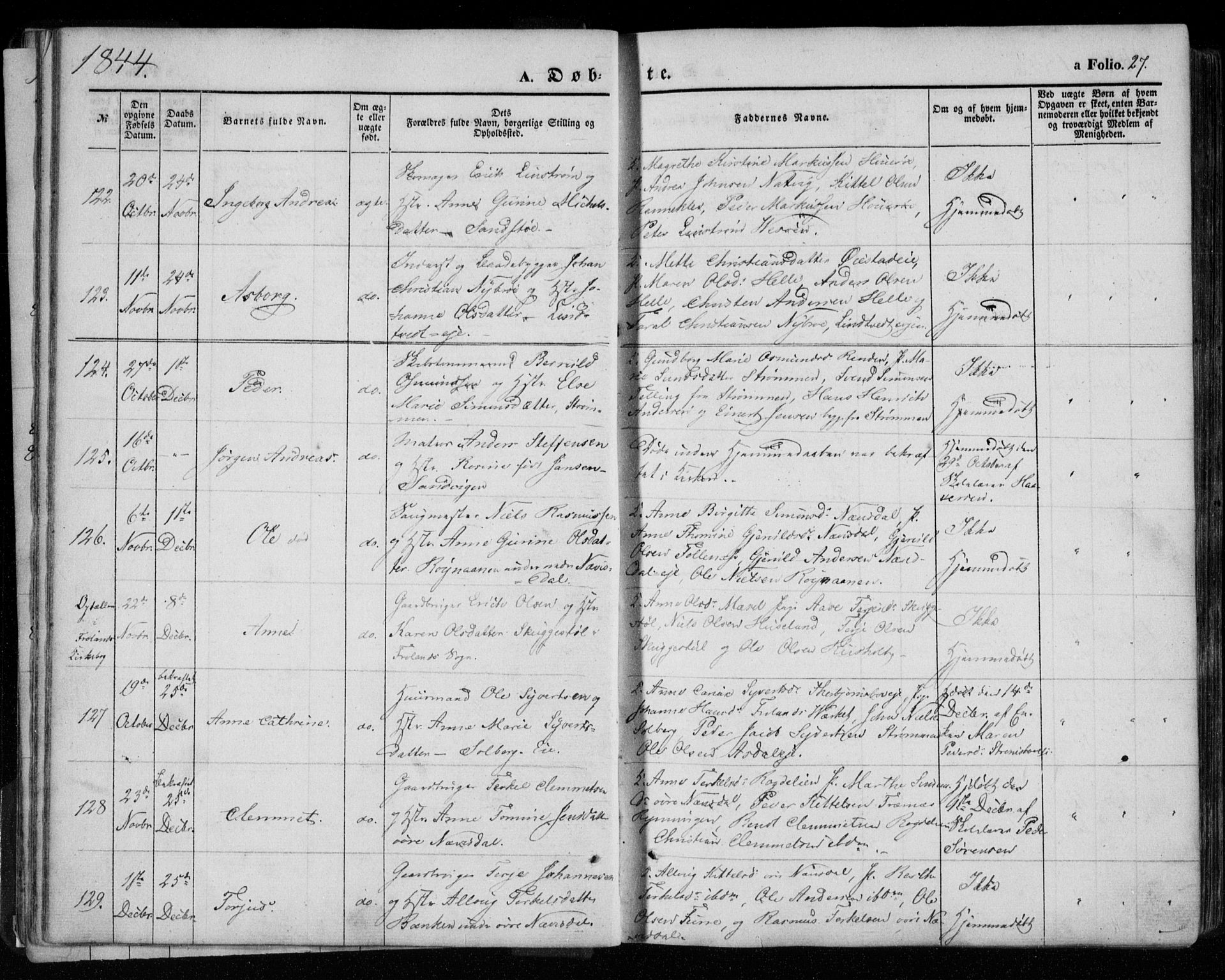 Øyestad sokneprestkontor, AV/SAK-1111-0049/F/Fa/L0014: Parish register (official) no. A 14, 1843-1856, p. 27