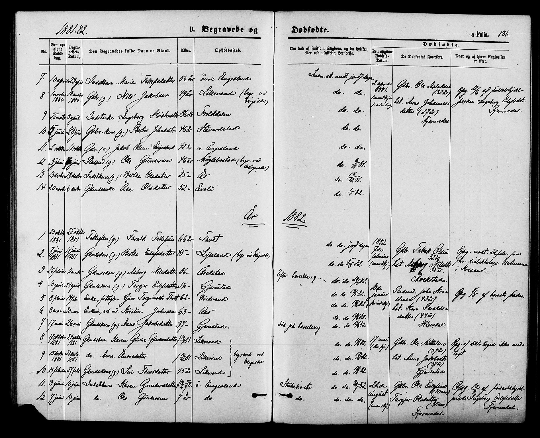 Herefoss sokneprestkontor, SAK/1111-0019/F/Fa/Fab/L0003: Parish register (official) no. A 3, 1875-1886, p. 186
