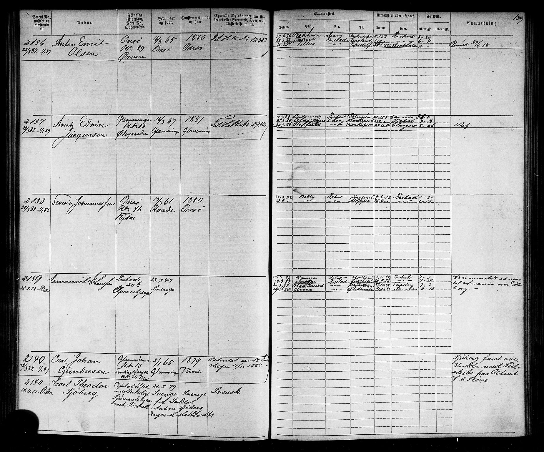 Fredrikstad mønstringskontor, AV/SAO-A-10569b/F/Fc/Fca/L0004: Annotasjonsrulle, 1885-1893, p. 142