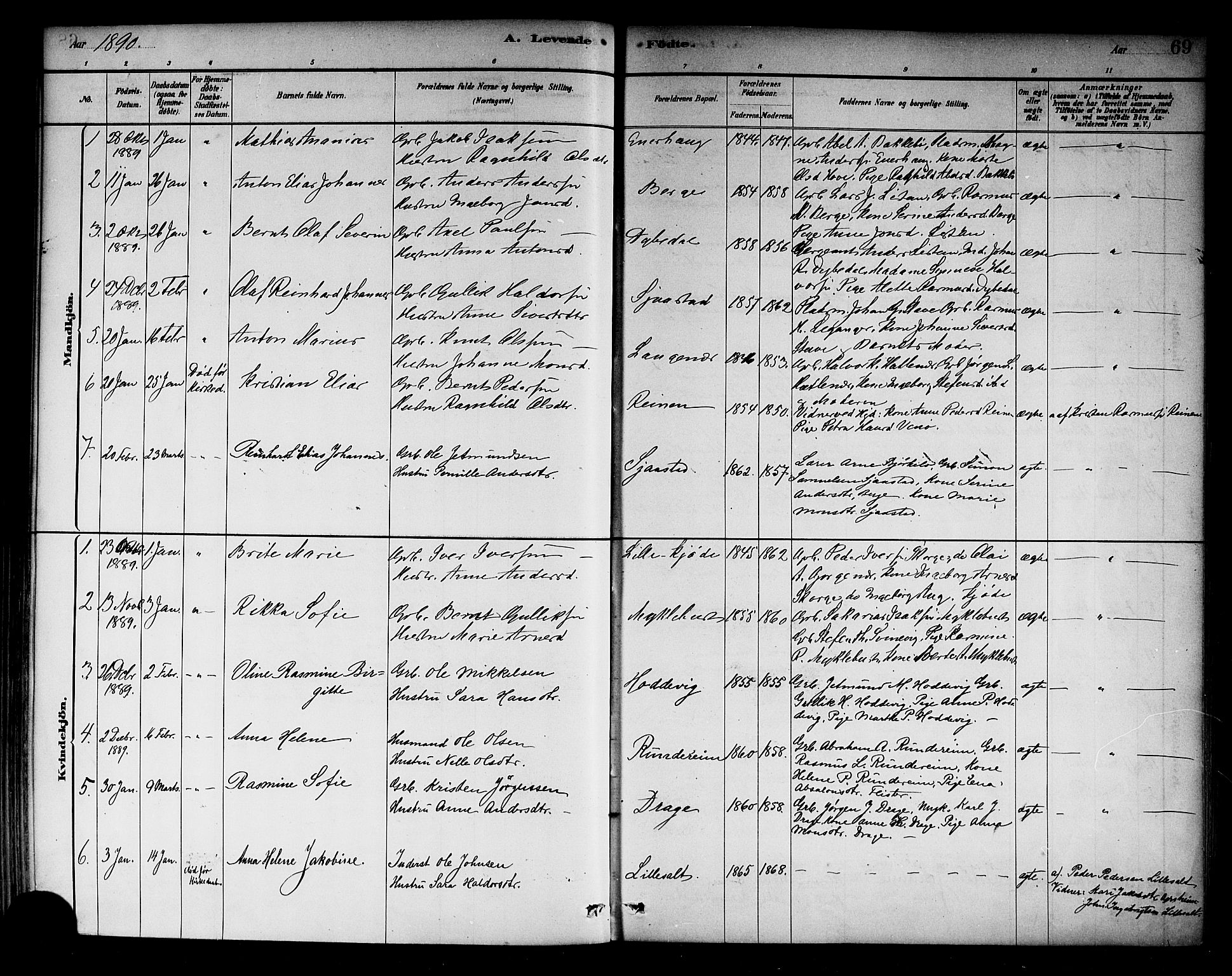Selje sokneprestembete, SAB/A-99938/H/Ha/Haa/Haab: Parish register (official) no. B 1, 1881-1890, p. 69