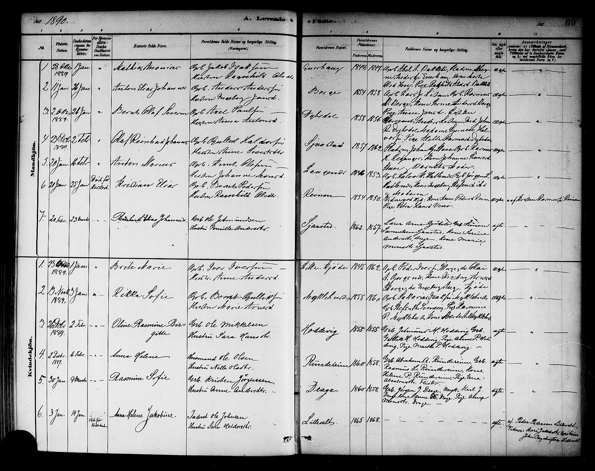 Selje sokneprestembete, AV/SAB-A-99938/H/Ha/Haa/Haab: Parish register (official) no. B 1, 1881-1890, p. 69