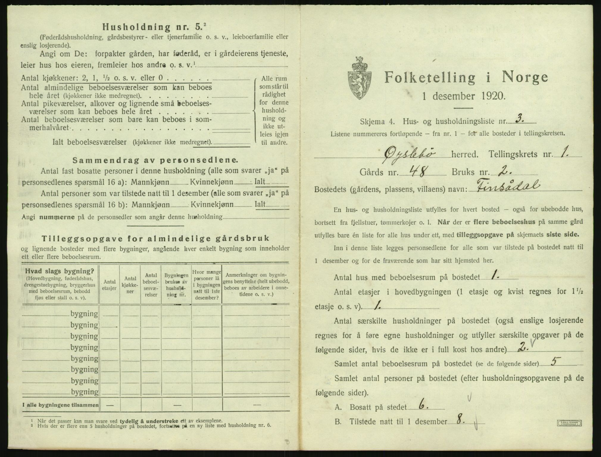 SAK, 1920 census for Øyslebø, 1920, p. 40