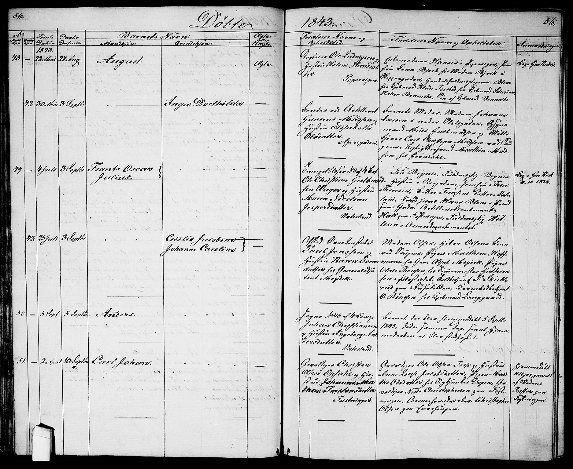 Garnisonsmenigheten Kirkebøker, SAO/A-10846/G/Ga/L0005: Parish register (copy) no. 5, 1841-1860, p. 56