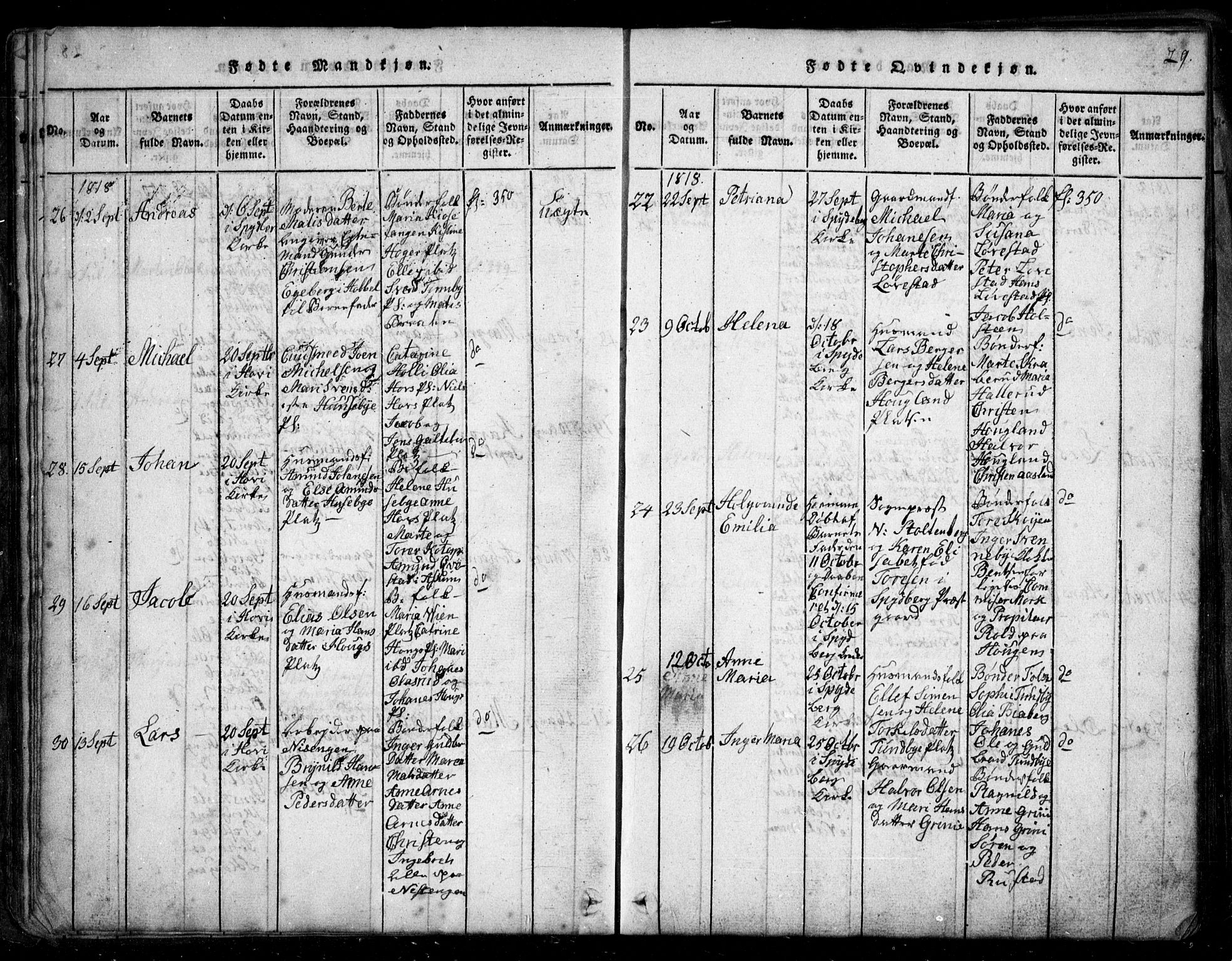 Spydeberg prestekontor Kirkebøker, SAO/A-10924/G/Ga/L0001: Parish register (copy) no. I 1, 1814-1868, p. 29