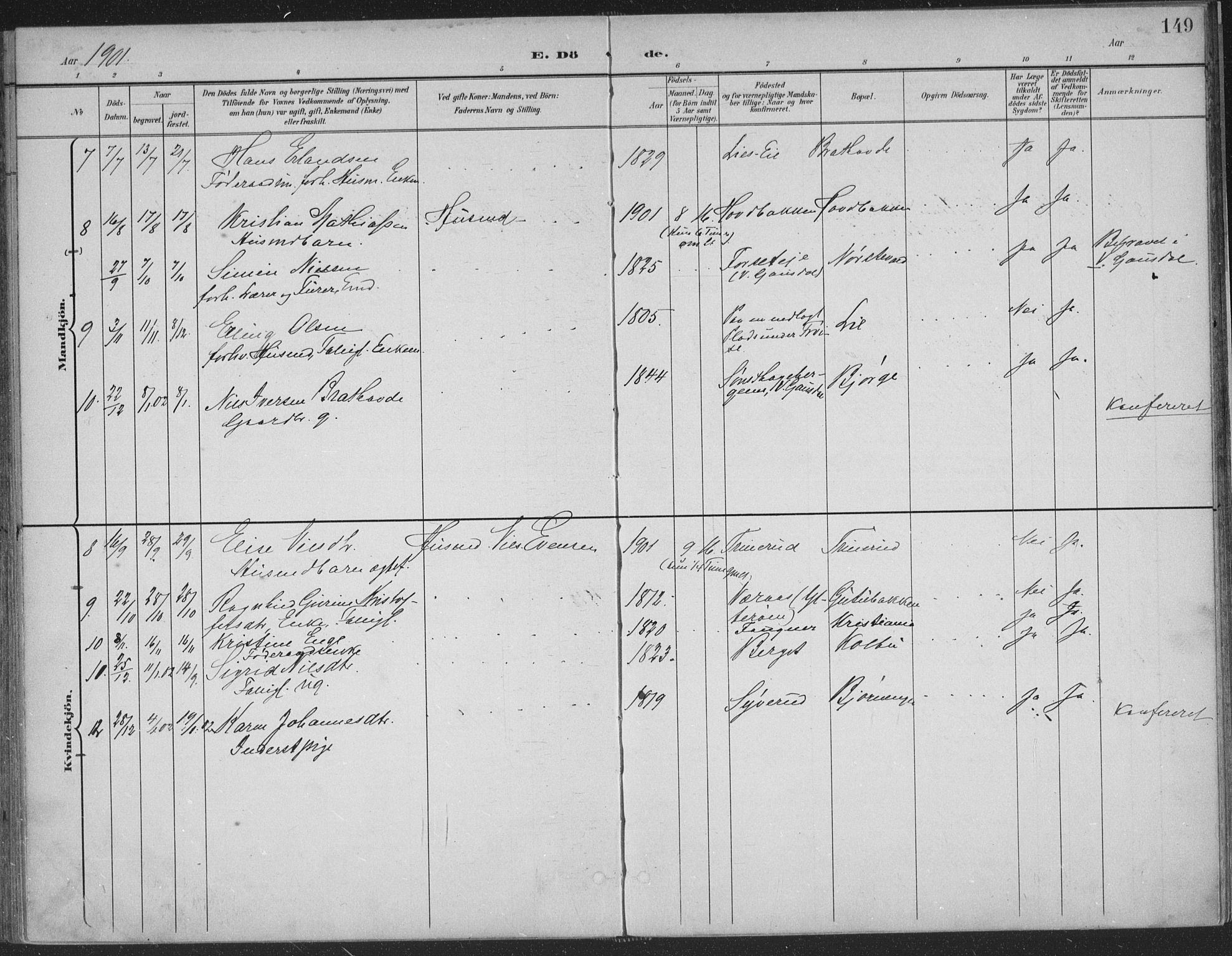 Østre Gausdal prestekontor, SAH/PREST-092/H/Ha/Haa/L0004: Parish register (official) no. 4, 1898-1914, p. 149