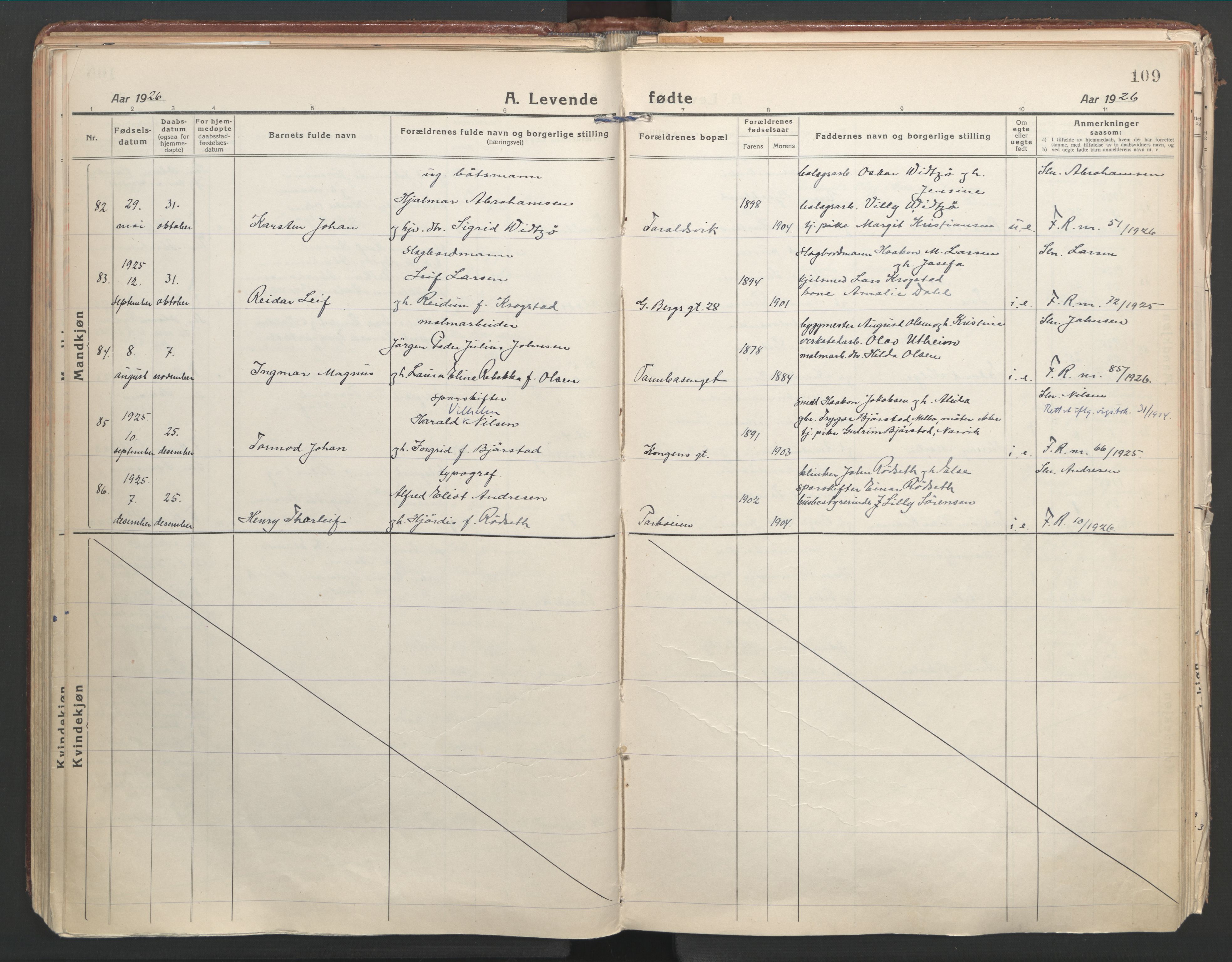 Ministerialprotokoller, klokkerbøker og fødselsregistre - Nordland, AV/SAT-A-1459/871/L1003: Parish register (official) no. 871A19, 1921-1930, p. 109