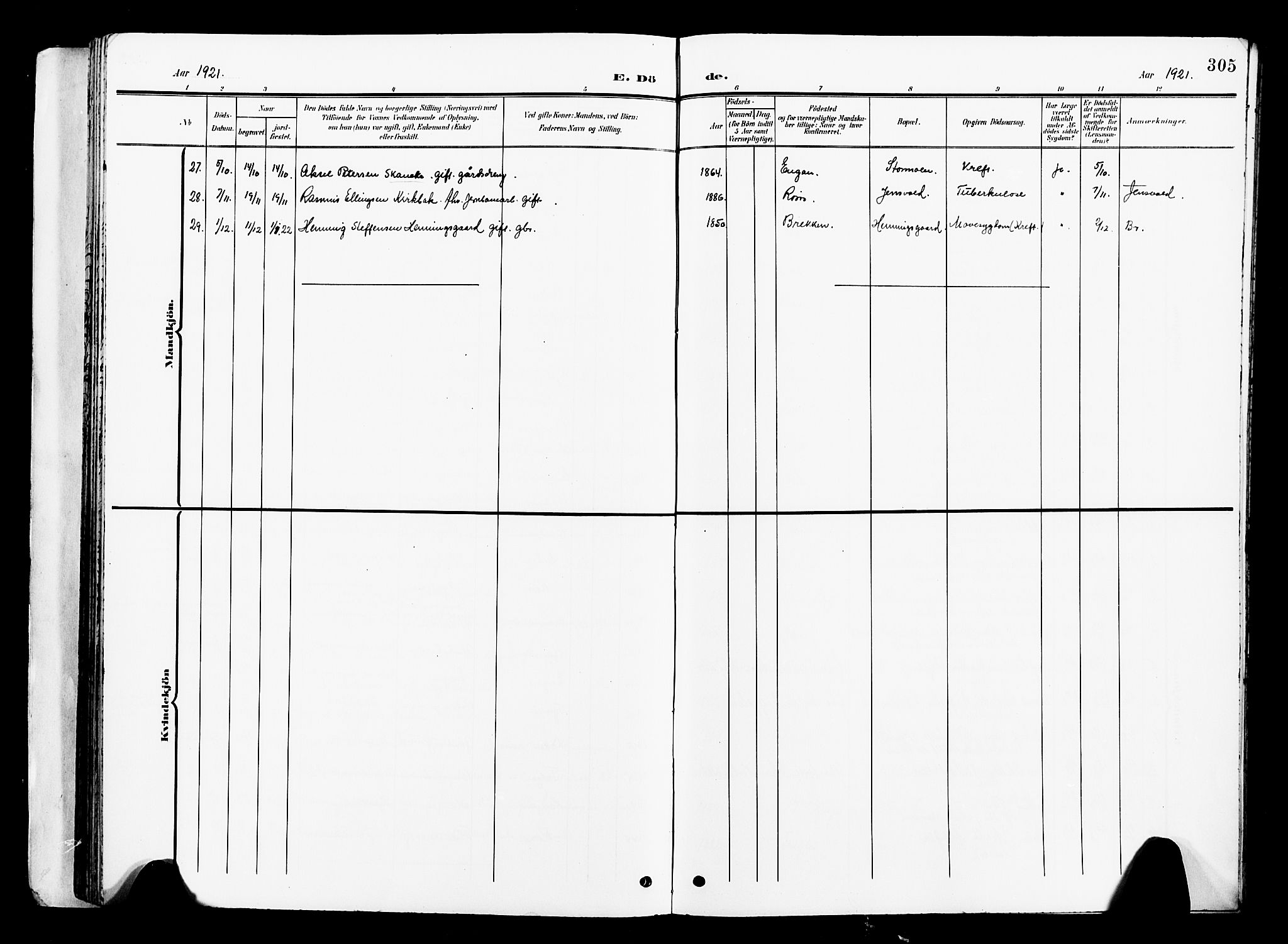 Ministerialprotokoller, klokkerbøker og fødselsregistre - Sør-Trøndelag, SAT/A-1456/681/L0942: Parish register (copy) no. 681C06, 1906-1925, p. 305