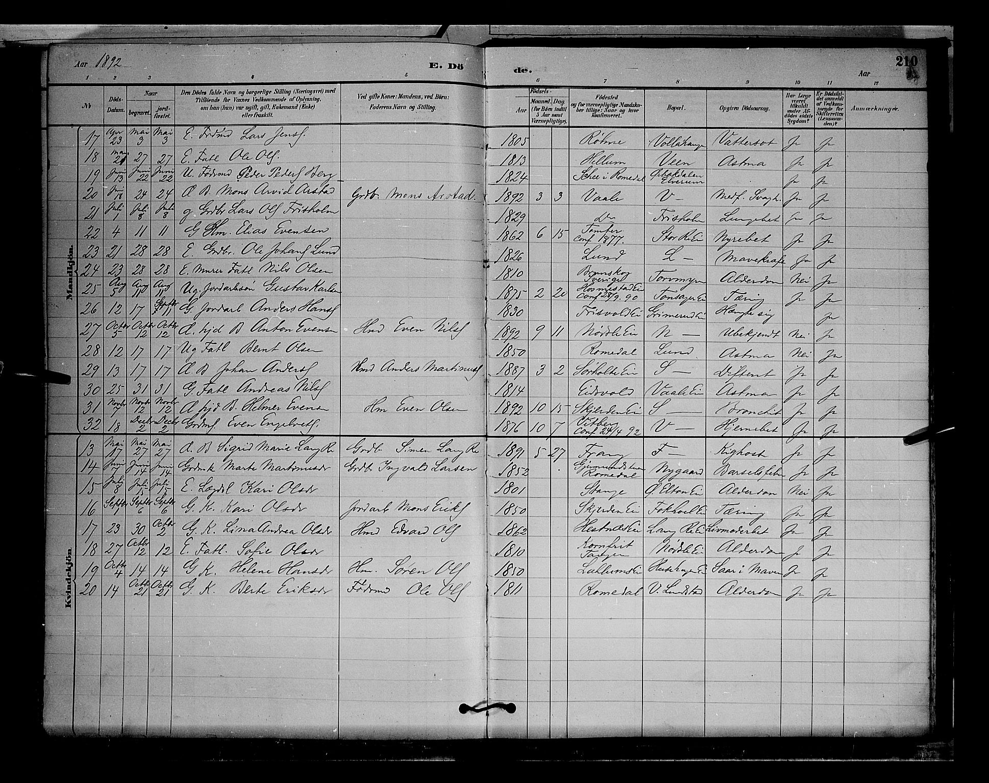 Stange prestekontor, AV/SAH-PREST-002/L/L0009: Parish register (copy) no. 9, 1883-1899, p. 210