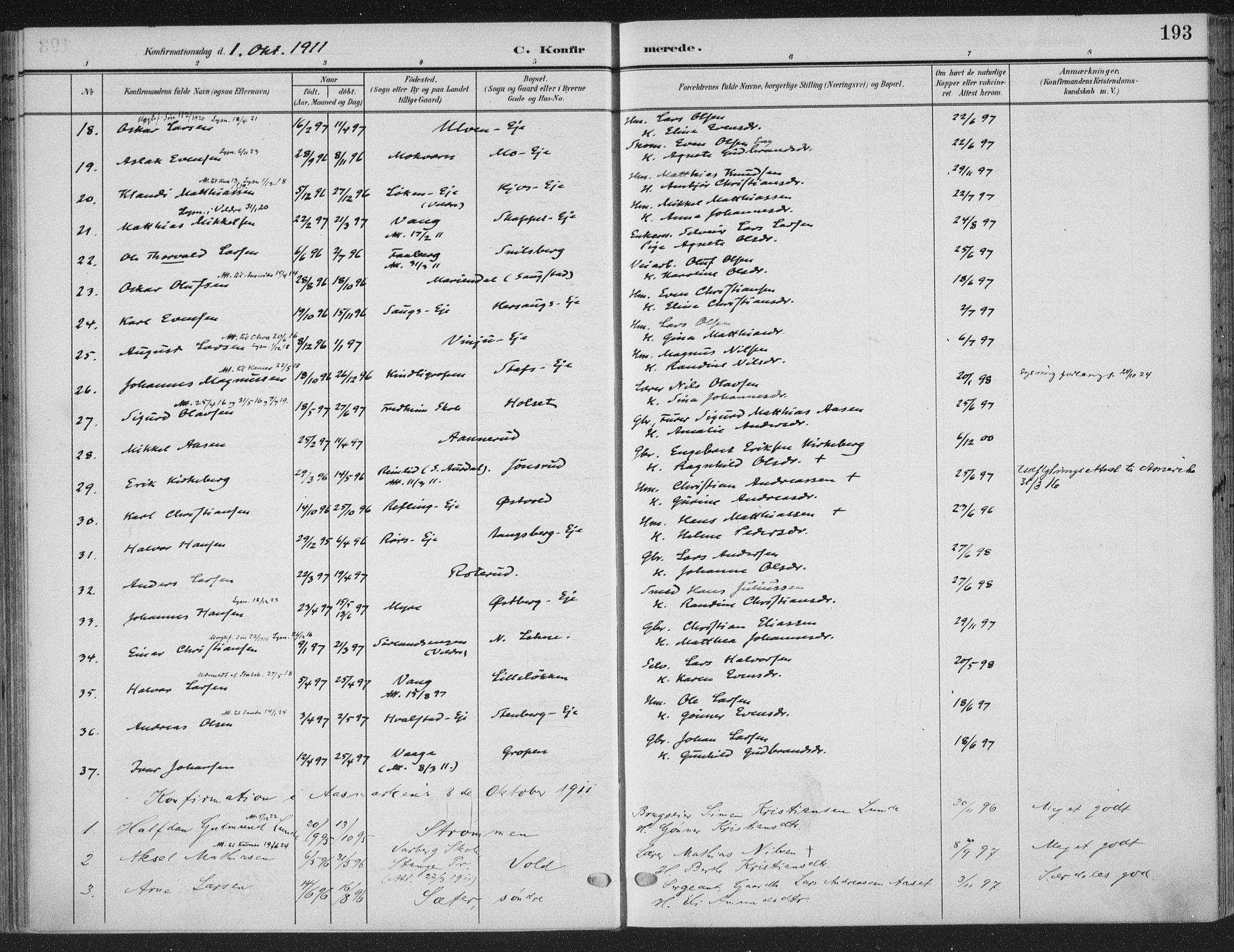 Ringsaker prestekontor, SAH/PREST-014/K/Ka/L0018: Parish register (official) no. 18, 1903-1912, p. 193