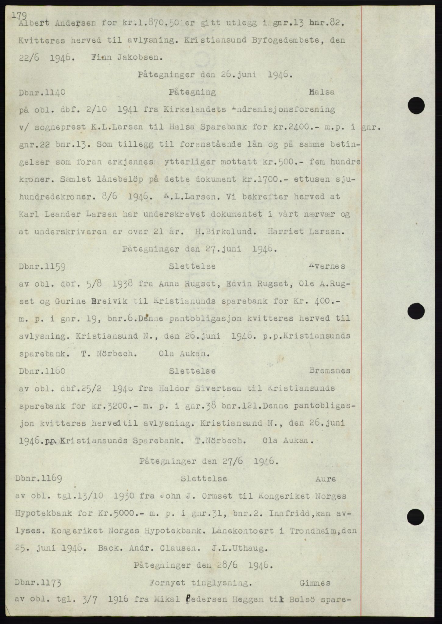 Nordmøre sorenskriveri, SAT/A-4132/1/2/2Ca: Mortgage book no. C82b, 1946-1951, Diary no: : 1140/1946