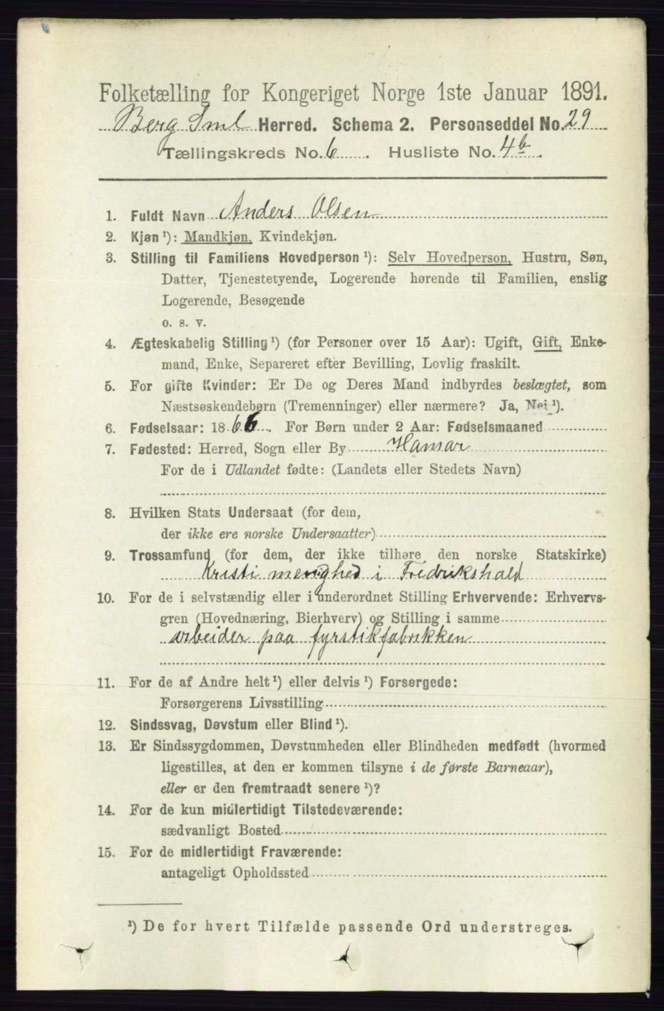 RA, 1891 census for 0116 Berg, 1891, p. 3788