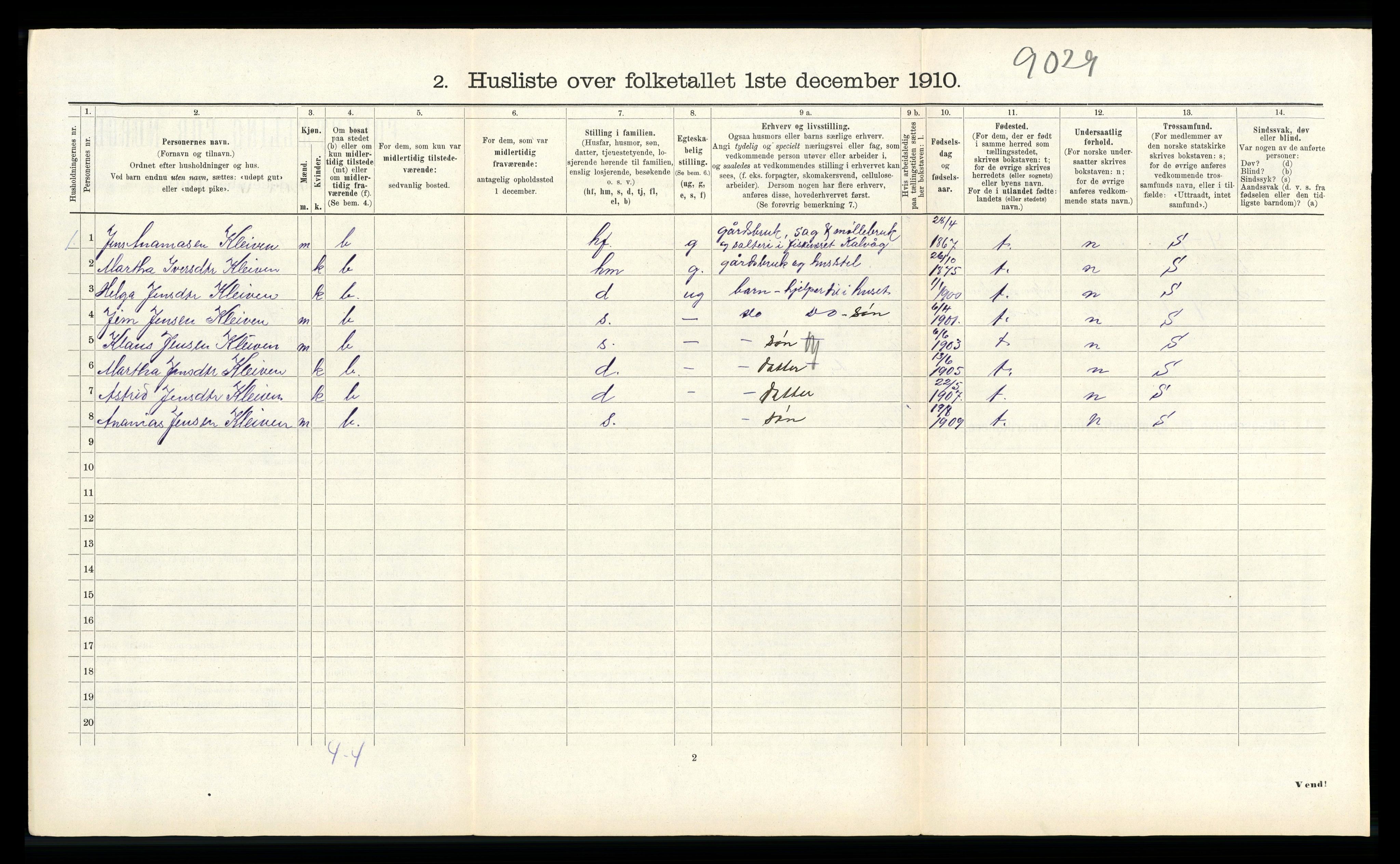 RA, 1910 census for Kinn, 1910, p. 251