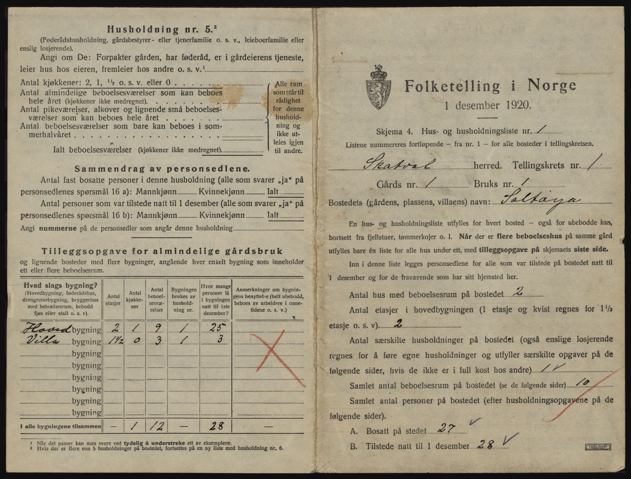 SAT, 1920 census for Skatval, 1920, p. 39